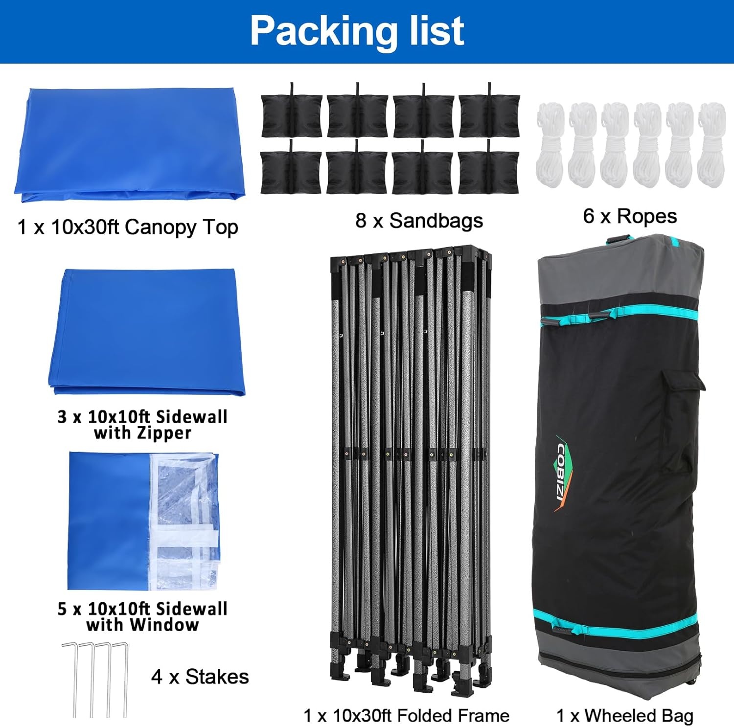 image:imageCOBIZI 66x66 Pop up Canopy Tent 66x66 Canopy No Sidewall Waterproof Heavy Duty Commercial for Parties Outdoor Garden Gazebo Tent Carry Bag with Wheel66x66ft No Sidewalls BlackBlue