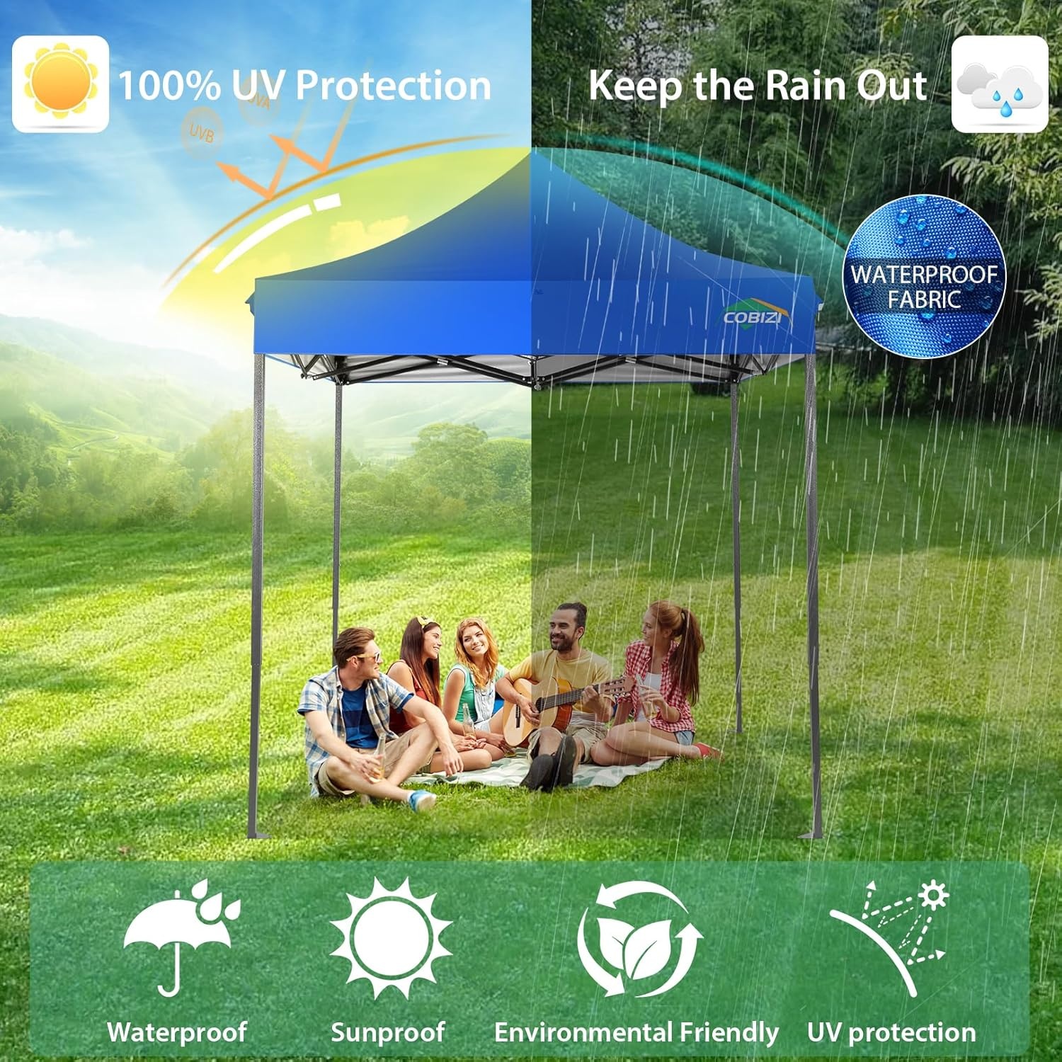 image:imageCOBIZI 66x66 Pop up Canopy Tent 66x66 Canopy No Sidewall Waterproof Heavy Duty Commercial for Parties Outdoor Garden Gazebo Tent Carry Bag with Wheel66x66ft No Sidewalls BlackBlue