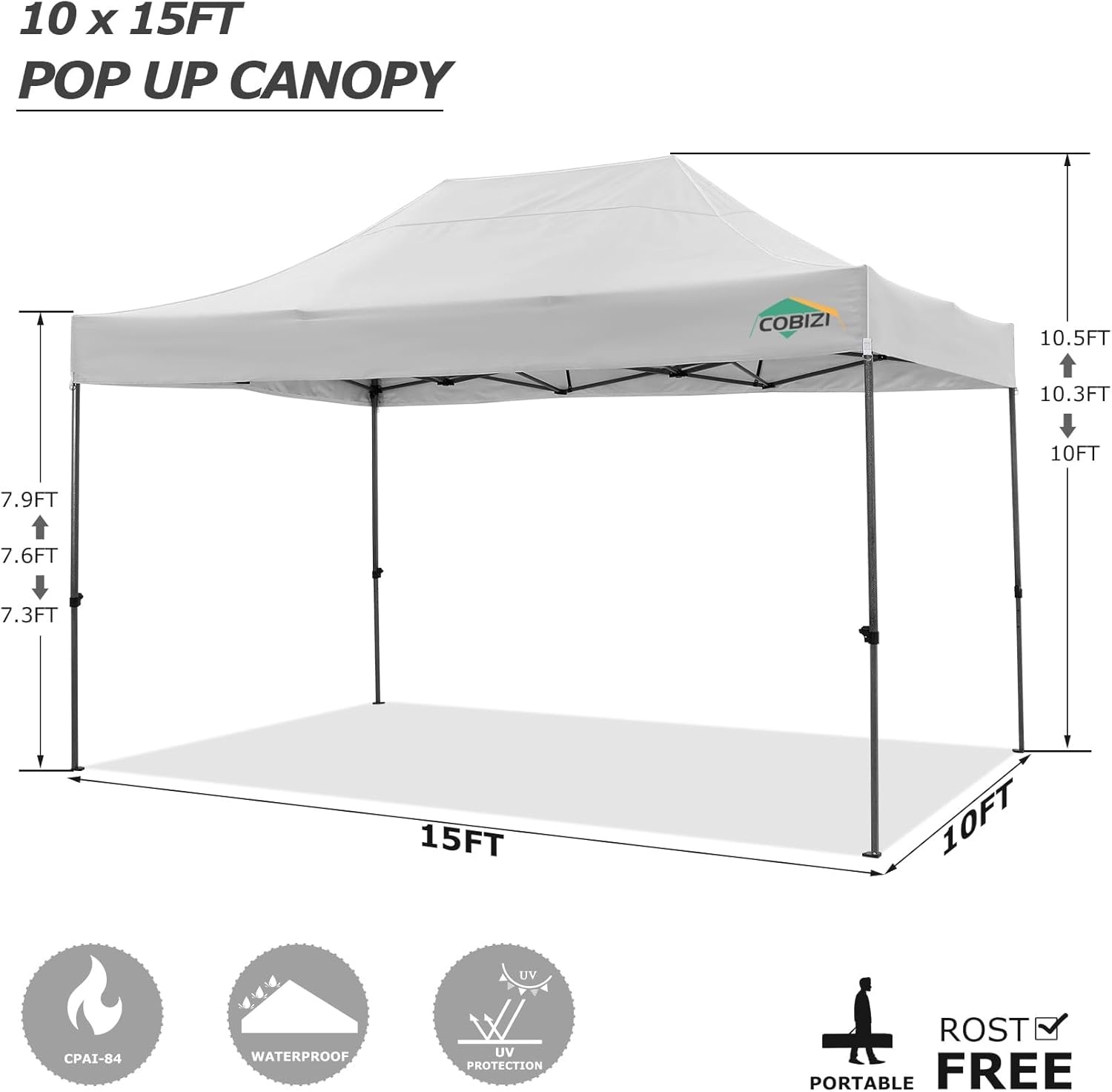 image:imageCOBIZI 66x66 Pop up Canopy Tent 66x66 Canopy No Sidewall Waterproof Heavy Duty Commercial for Parties Outdoor Garden Gazebo Tent Carry Bag with Wheel66x66ft No Sidewalls BlackWhite