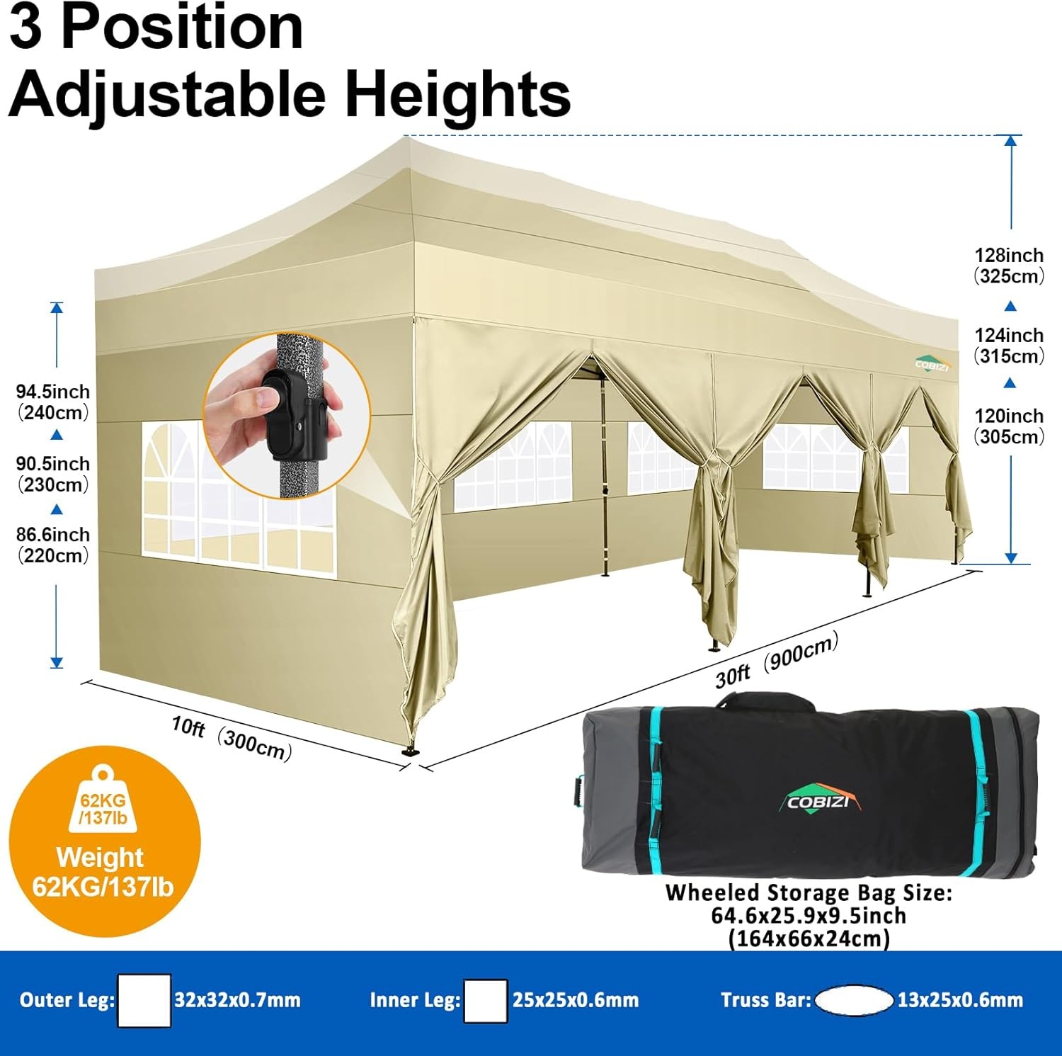 image:imageCOBIZI 66x66 Pop up Canopy Tent 66x66 Canopy No Sidewall Waterproof Heavy Duty Commercial for Parties Outdoor Garden Gazebo Tent Carry Bag with Wheel66x66ft No Sidewalls BlackKhaki