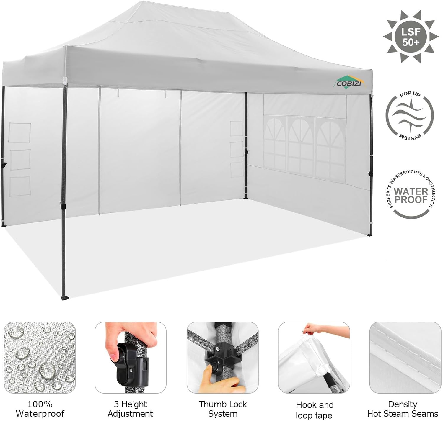 image:imageCOBIZI 66x66 Pop up Canopy Tent 66x66 Canopy No Sidewall Waterproof Heavy Duty Commercial for Parties Outdoor Garden Gazebo Tent Carry Bag with Wheel66x66ft No Sidewalls BlackWhite