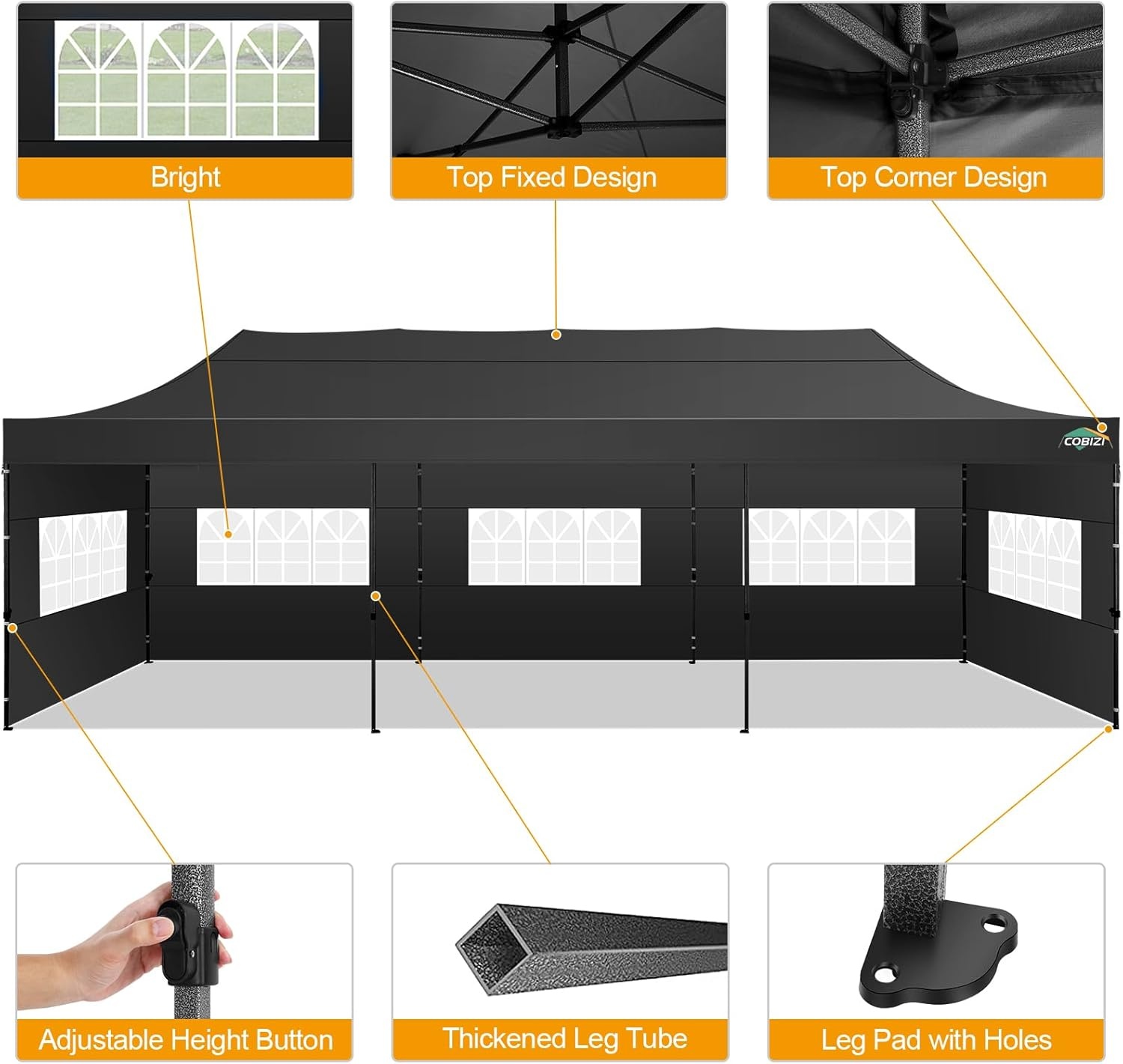 image:imageCOBIZI 66x66 Pop up Canopy Tent 66x66 Canopy No Sidewall Waterproof Heavy Duty Commercial for Parties Outdoor Garden Gazebo Tent Carry Bag with Wheel66x66ft No Sidewalls BlackBlack