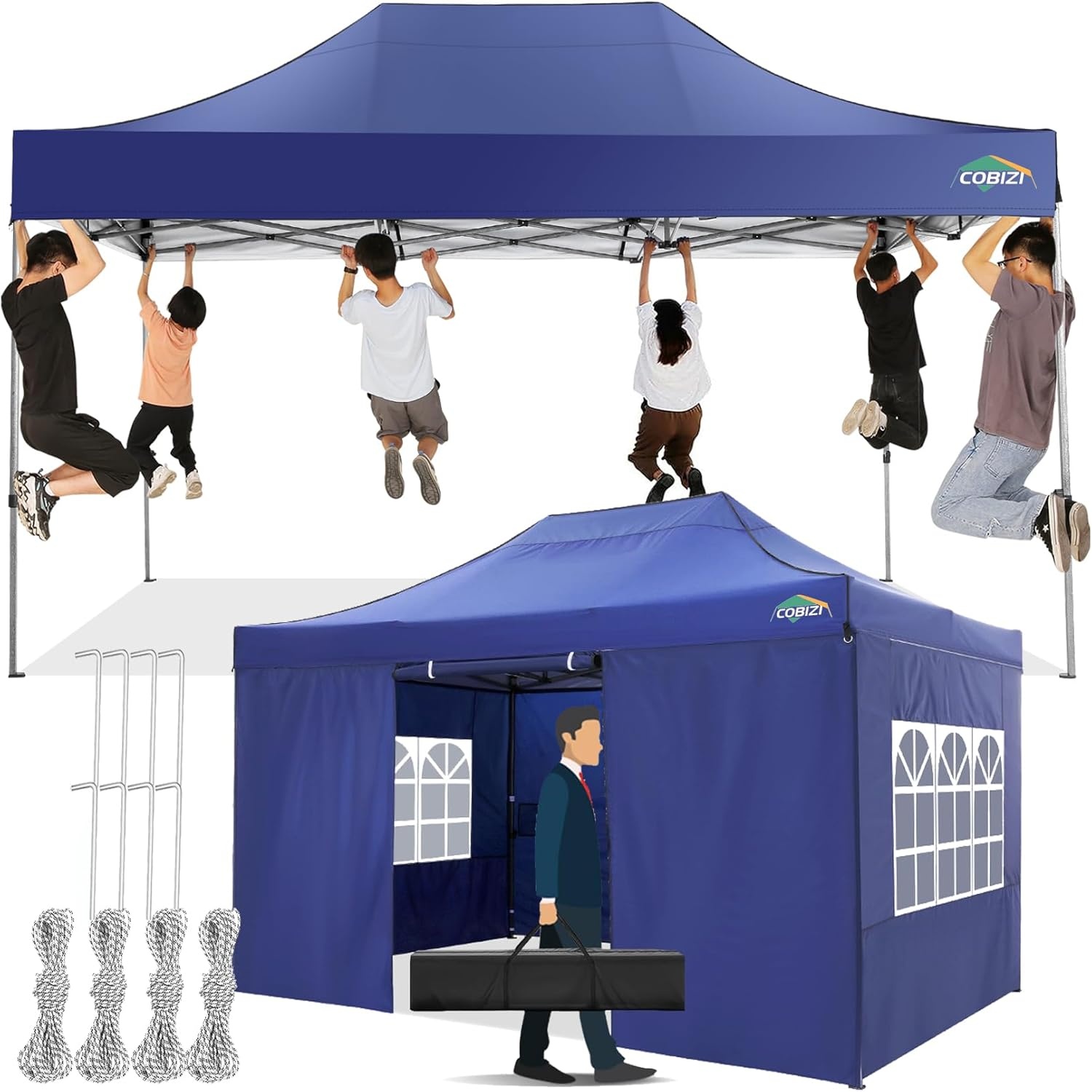 image:imageCOBIZI 66x66 Pop up Canopy Tent 66x66 Canopy No Sidewall Waterproof Heavy Duty Commercial for Parties Outdoor Garden Gazebo Tent Carry Bag with Wheel66x66ft No Sidewalls BlackDark Blue