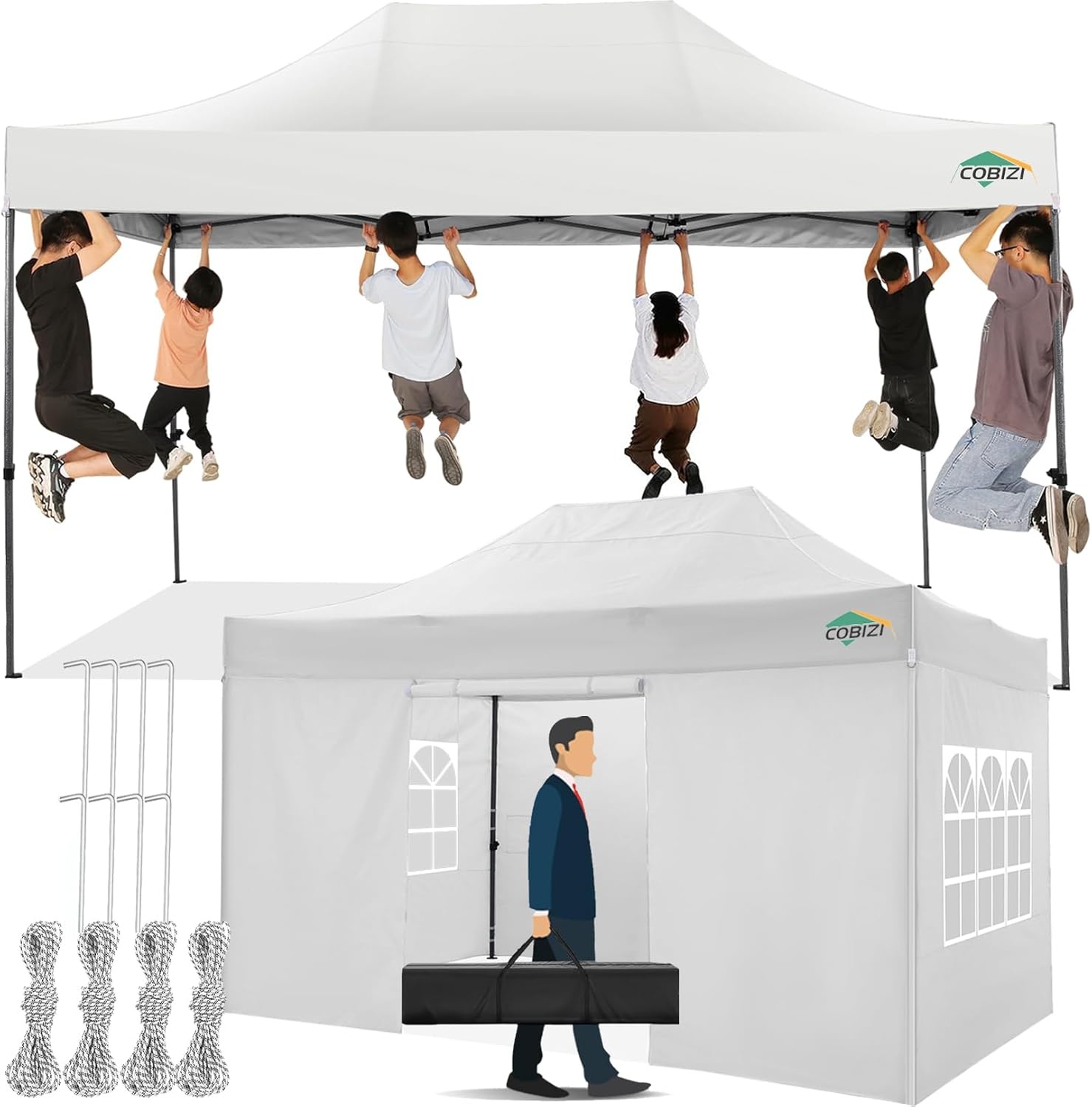 image:imageCOBIZI 66x66 Pop up Canopy Tent 66x66 Canopy No Sidewall Waterproof Heavy Duty Commercial for Parties Outdoor Garden Gazebo Tent Carry Bag with Wheel66x66ft No Sidewalls BlackWhite