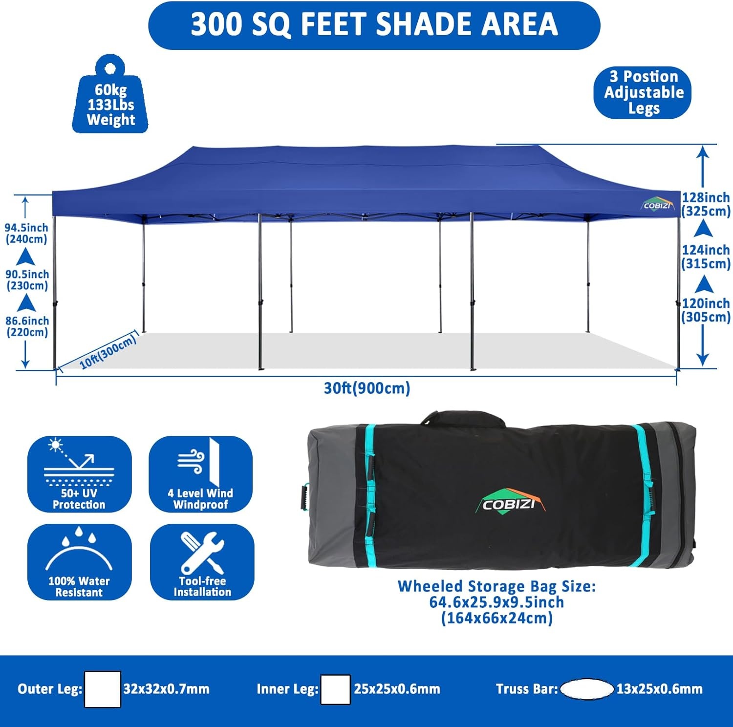 image:imageCOBIZI 66x66 Pop up Canopy Tent 66x66 Canopy No Sidewall Waterproof Heavy Duty Commercial for Parties Outdoor Garden Gazebo Tent Carry Bag with Wheel66x66ft No Sidewalls BlackDark Blue