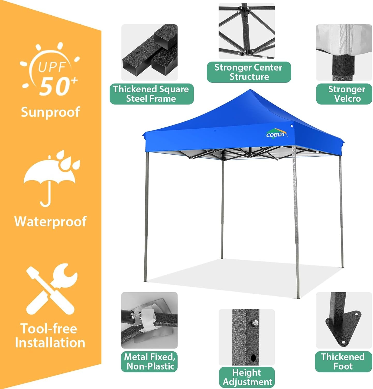 image:imageCOBIZI 66x66 Pop up Canopy Tent 66x66 Canopy No Sidewall Waterproof Heavy Duty Commercial for Parties Outdoor Garden Gazebo Tent Carry Bag with Wheel66x66ft No Sidewalls BlackBlue