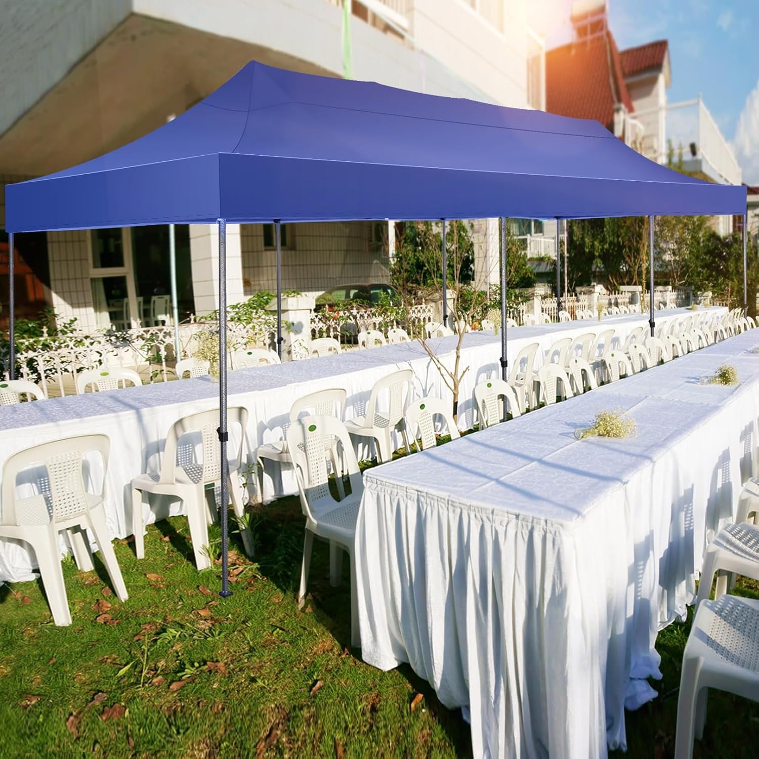 image:imageCOBIZI 66x66 Pop up Canopy Tent 66x66 Canopy No Sidewall Waterproof Heavy Duty Commercial for Parties Outdoor Garden Gazebo Tent Carry Bag with Wheel66x66ft No Sidewalls BlackDark Blue