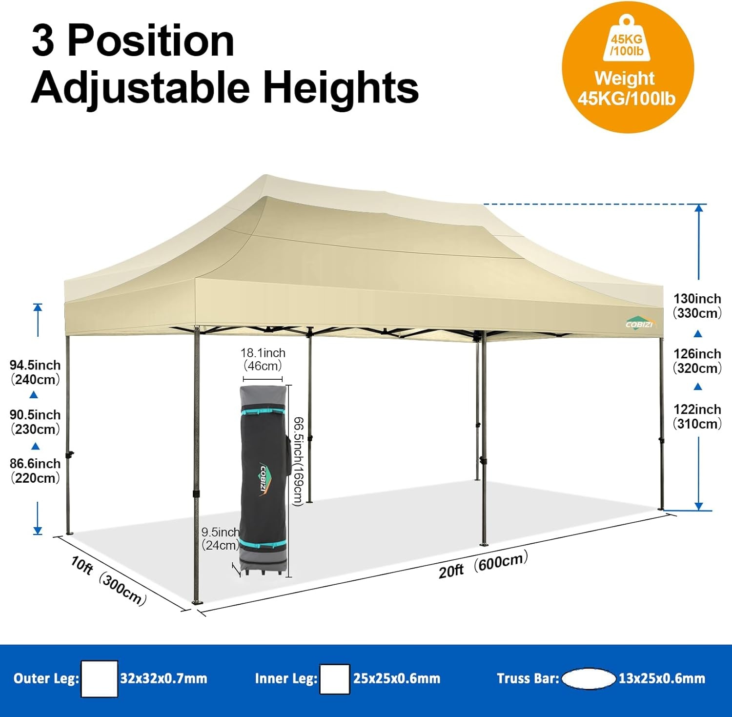 image:imageCOBIZI 66x66 Pop up Canopy Tent 66x66 Canopy No Sidewall Waterproof Heavy Duty Commercial for Parties Outdoor Garden Gazebo Tent Carry Bag with Wheel66x66ft No Sidewalls BlackKhaki