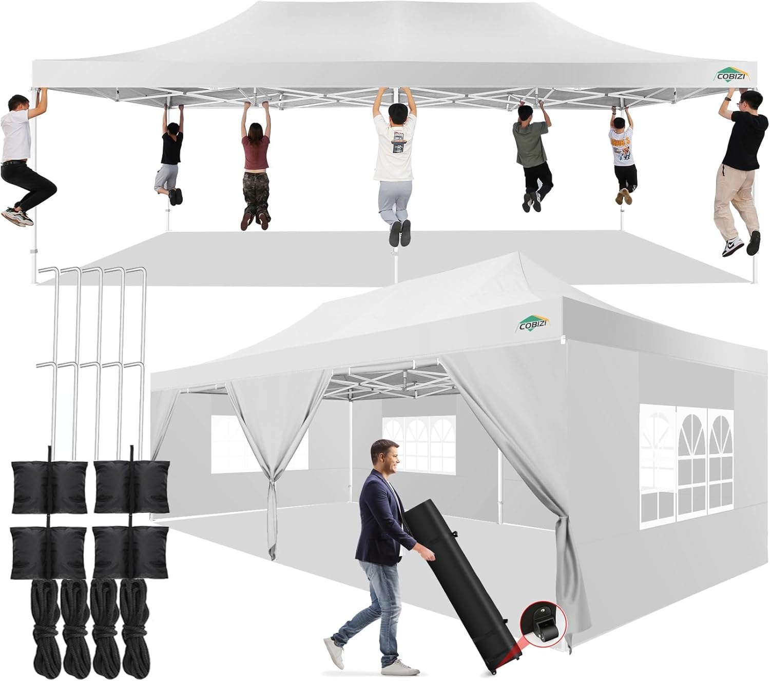 image:imageCOBIZI 66x66 Pop up Canopy Tent 66x66 Canopy No Sidewall Waterproof Heavy Duty Commercial for Parties Outdoor Garden Gazebo Tent Carry Bag with Wheel66x66ft No Sidewalls BlackWhite