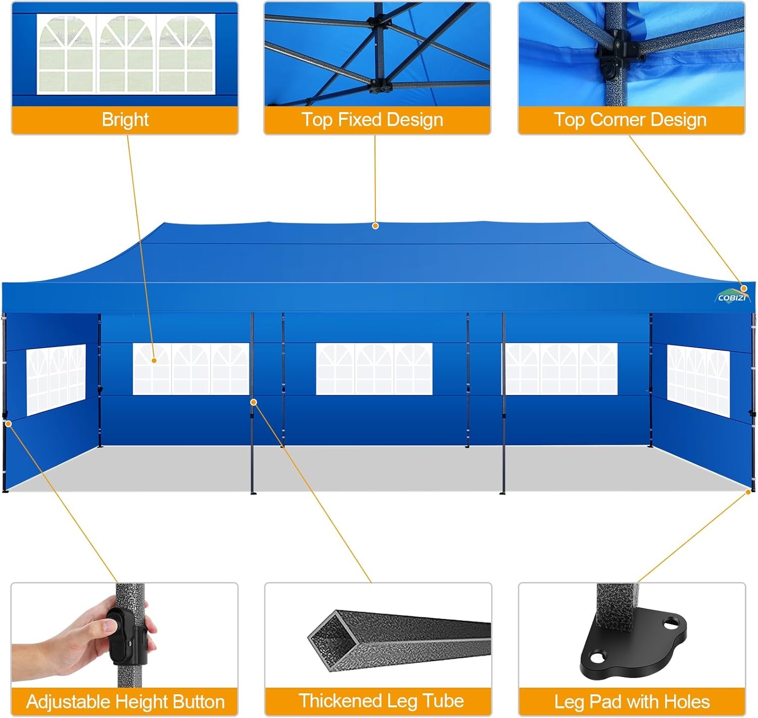image:imageCOBIZI 66x66 Pop up Canopy Tent 66x66 Canopy No Sidewall Waterproof Heavy Duty Commercial for Parties Outdoor Garden Gazebo Tent Carry Bag with Wheel66x66ft No Sidewalls BlackBlue