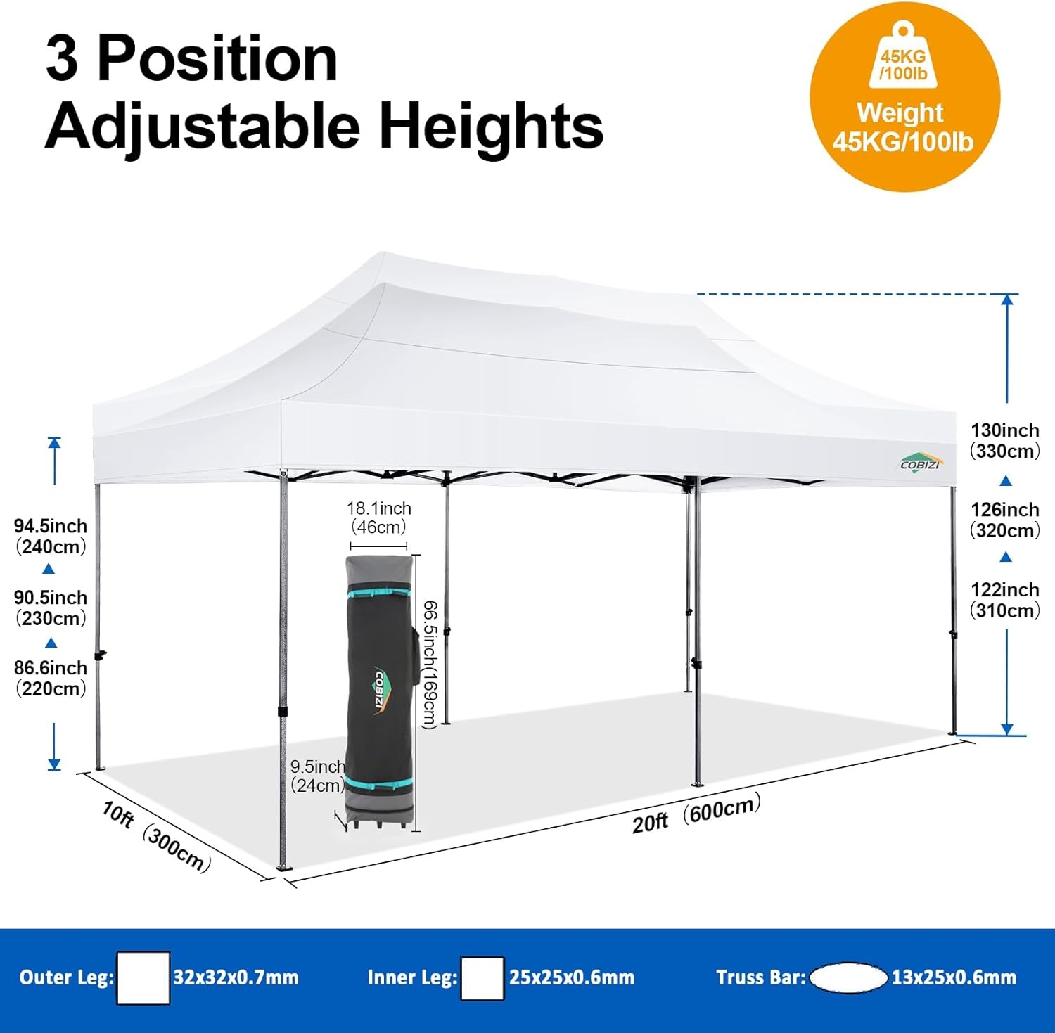 image:imageCOBIZI 66x66 Pop up Canopy Tent 66x66 Canopy No Sidewall Waterproof Heavy Duty Commercial for Parties Outdoor Garden Gazebo Tent Carry Bag with Wheel66x66ft No Sidewalls BlackWhite