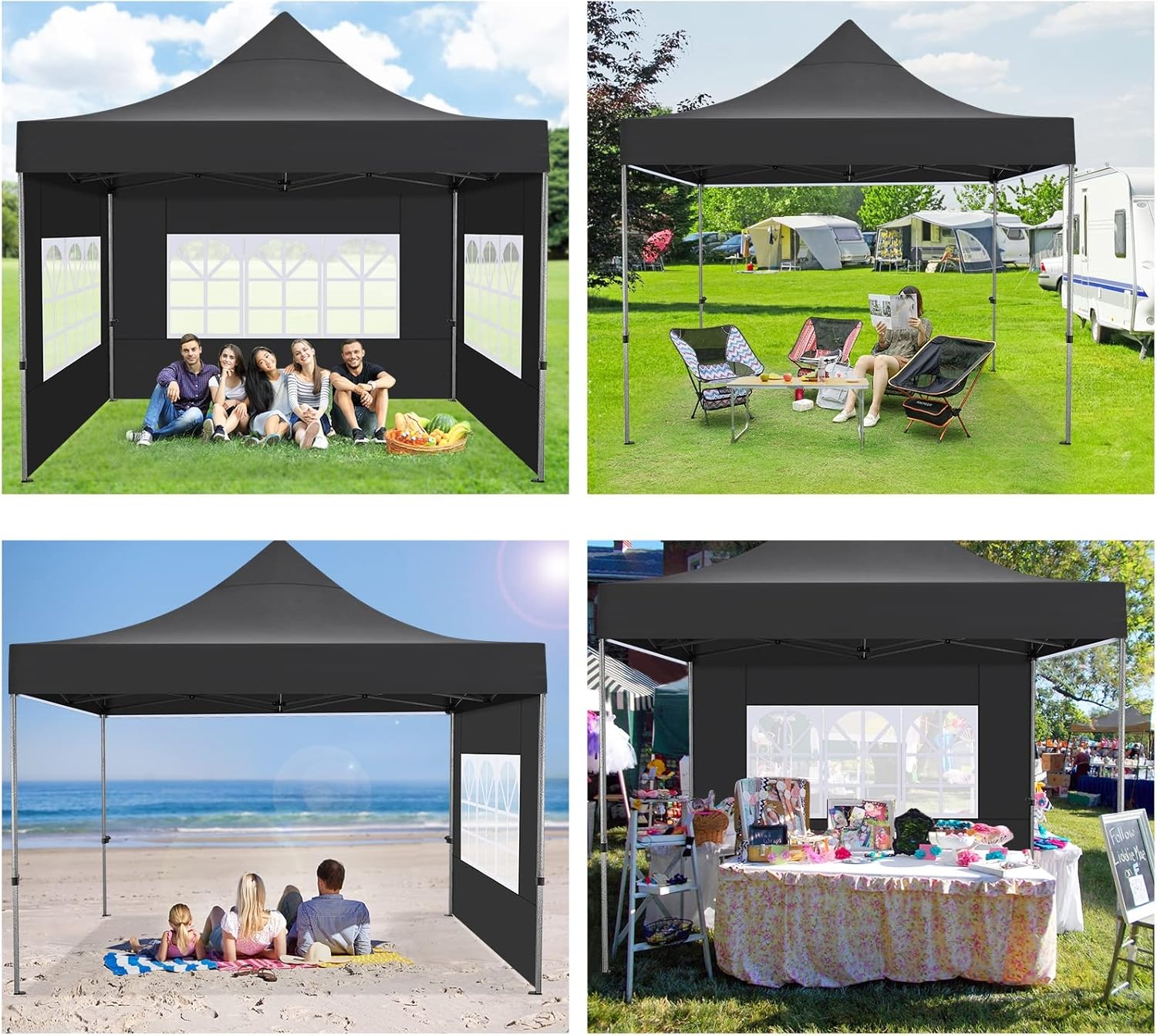 image:imageCOBIZI 66x66 Pop up Canopy Tent 66x66 Canopy No Sidewall Waterproof Heavy Duty Commercial for Parties Outdoor Garden Gazebo Tent Carry Bag with Wheel66x66ft No Sidewalls BlackBlack