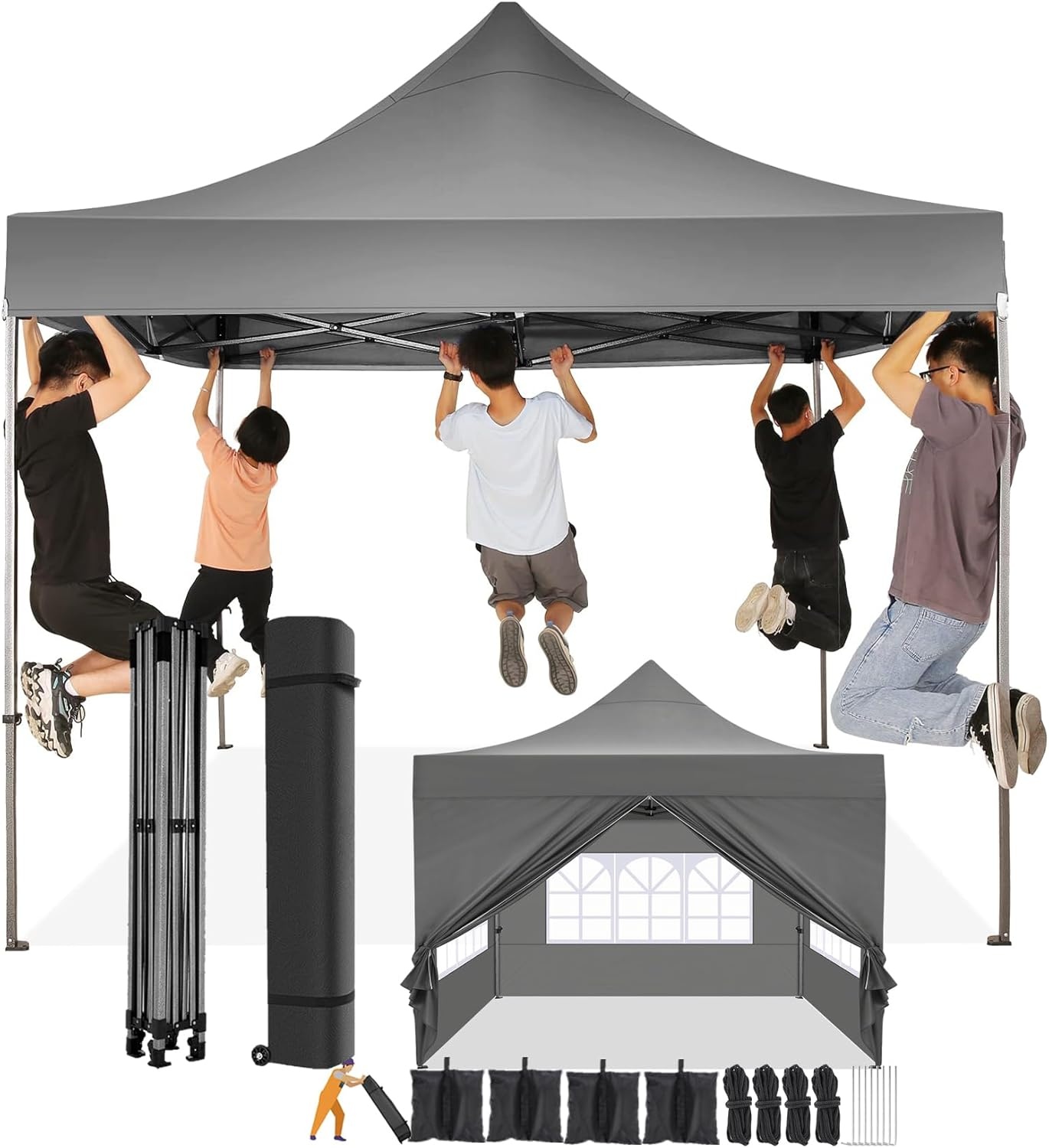 image:imageCOBIZI 66x66 Pop up Canopy Tent 66x66 Canopy No Sidewall Waterproof Heavy Duty Commercial for Parties Outdoor Garden Gazebo Tent Carry Bag with Wheel66x66ft No Sidewalls BlackGray