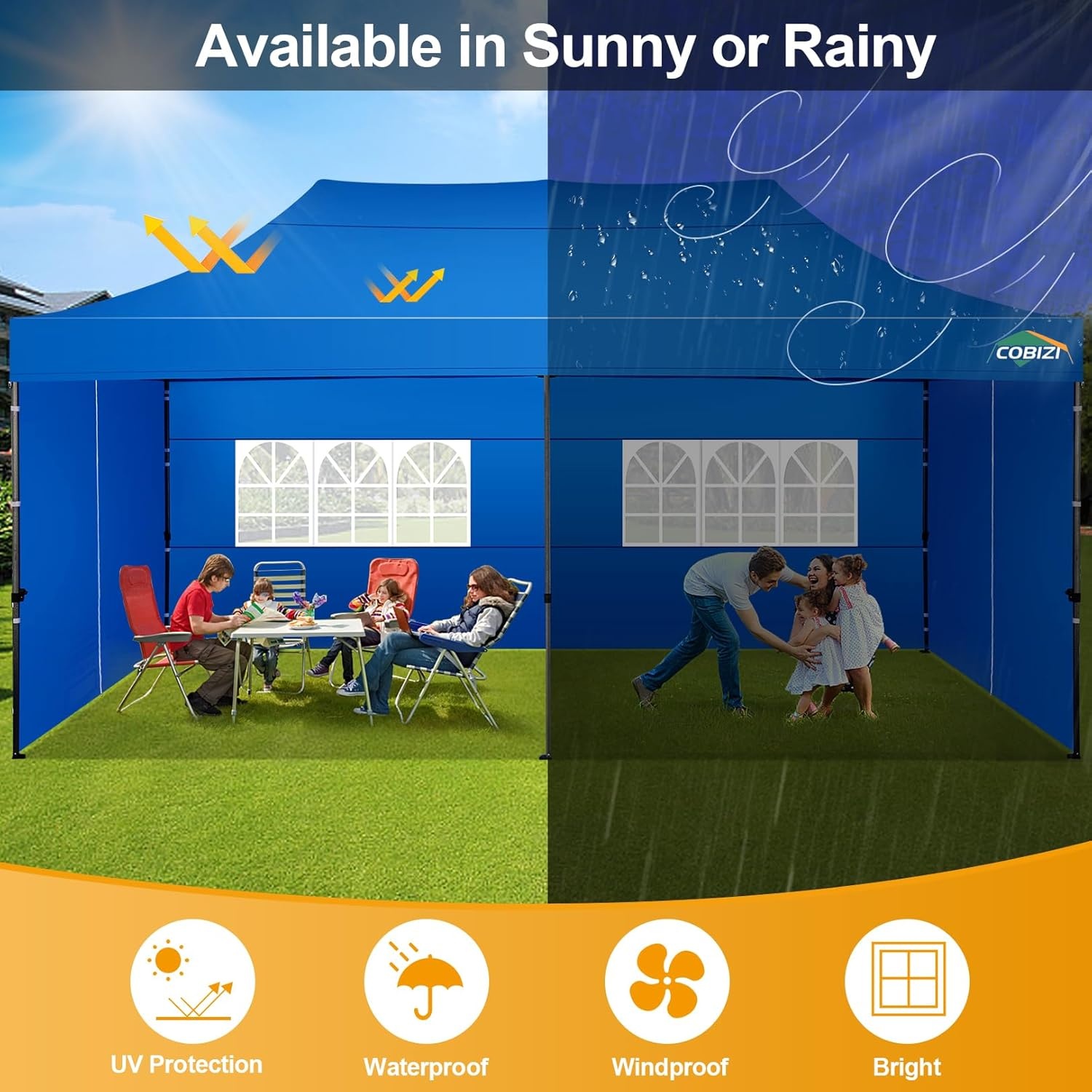 image:imageCOBIZI 66x66 Pop up Canopy Tent 66x66 Canopy No Sidewall Waterproof Heavy Duty Commercial for Parties Outdoor Garden Gazebo Tent Carry Bag with Wheel66x66ft No Sidewalls BlackBlue