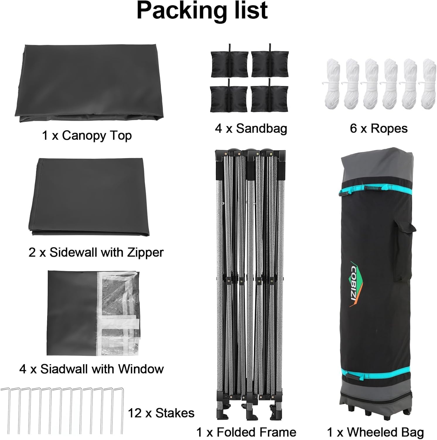 image:imageCOBIZI 66x66 Pop up Canopy Tent 66x66 Canopy No Sidewall Waterproof Heavy Duty Commercial for Parties Outdoor Garden Gazebo Tent Carry Bag with Wheel66x66ft No Sidewalls BlackSpace Black
