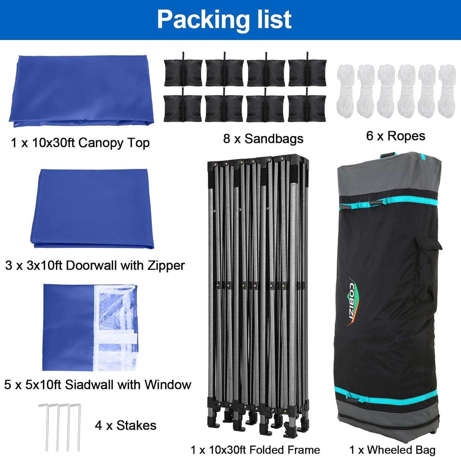 image:imageCOBIZI 66x66 Pop up Canopy Tent 66x66 Canopy No Sidewall Waterproof Heavy Duty Commercial for Parties Outdoor Garden Gazebo Tent Carry Bag with Wheel66x66ft No Sidewalls BlackDark Blue