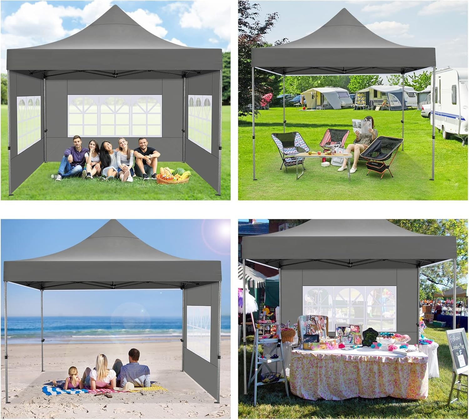 image:imageCOBIZI 66x66 Pop up Canopy Tent 66x66 Canopy No Sidewall Waterproof Heavy Duty Commercial for Parties Outdoor Garden Gazebo Tent Carry Bag with Wheel66x66ft No Sidewalls BlackGray