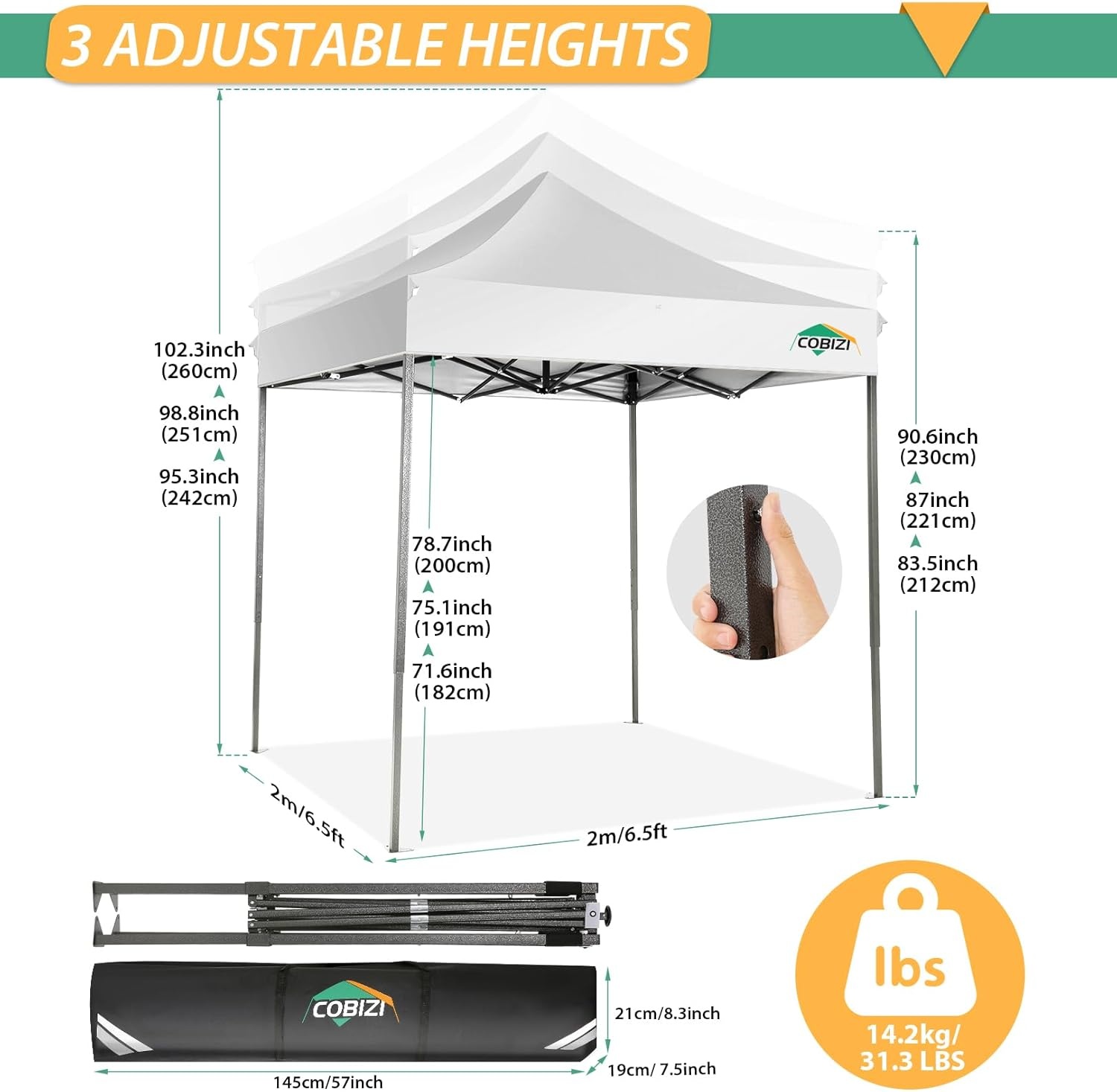image:imageCOBIZI 66x66 Pop up Canopy Tent 66x66 Canopy No Sidewall Waterproof Heavy Duty Commercial for Parties Outdoor Garden Gazebo Tent Carry Bag with Wheel66x66ft No Sidewalls BlackWhite
