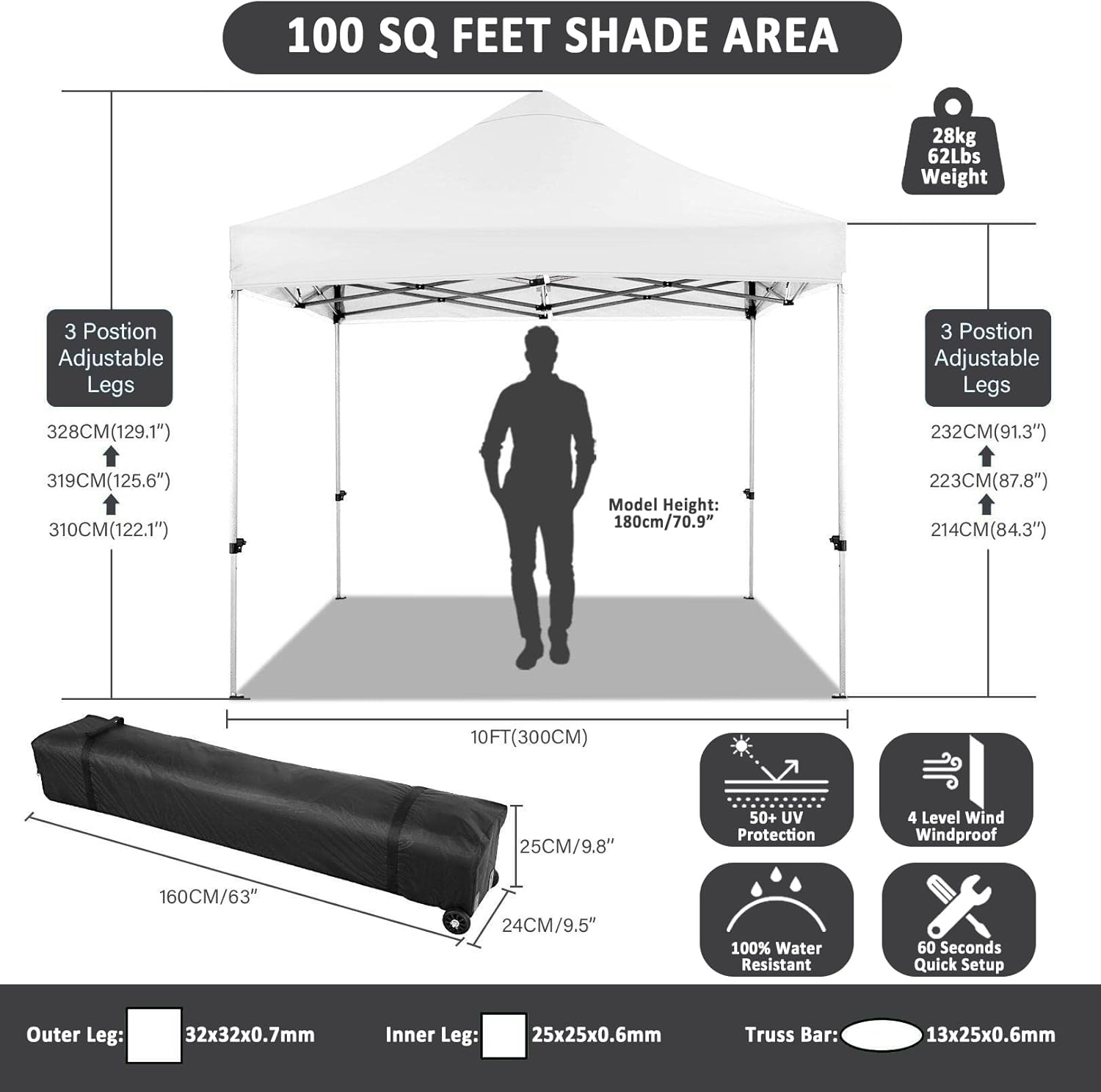 image:imageCOBIZI 66x66 Pop up Canopy Tent 66x66 Canopy No Sidewall Waterproof Heavy Duty Commercial for Parties Outdoor Garden Gazebo Tent Carry Bag with Wheel66x66ft No Sidewalls BlackWhite