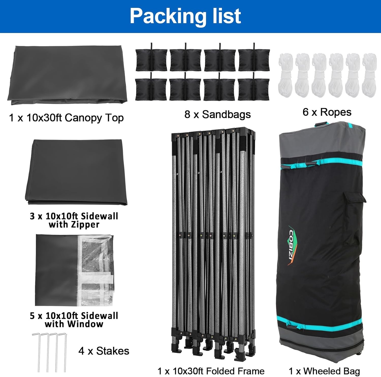 image:imageCOBIZI 66x66 Pop up Canopy Tent 66x66 Canopy No Sidewall Waterproof Heavy Duty Commercial for Parties Outdoor Garden Gazebo Tent Carry Bag with Wheel66x66ft No Sidewalls BlackBlack