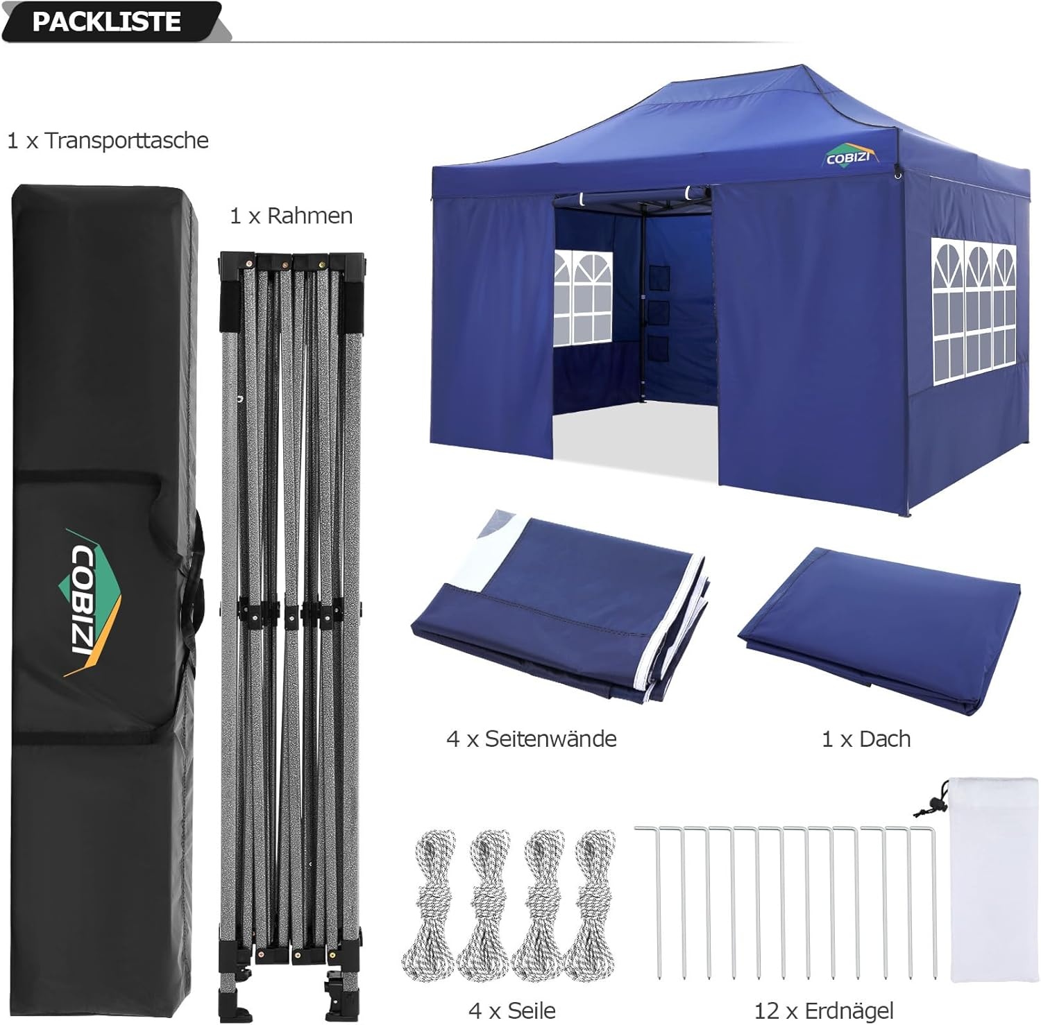 image:imageCOBIZI 66x66 Pop up Canopy Tent 66x66 Canopy No Sidewall Waterproof Heavy Duty Commercial for Parties Outdoor Garden Gazebo Tent Carry Bag with Wheel66x66ft No Sidewalls BlackDark Blue