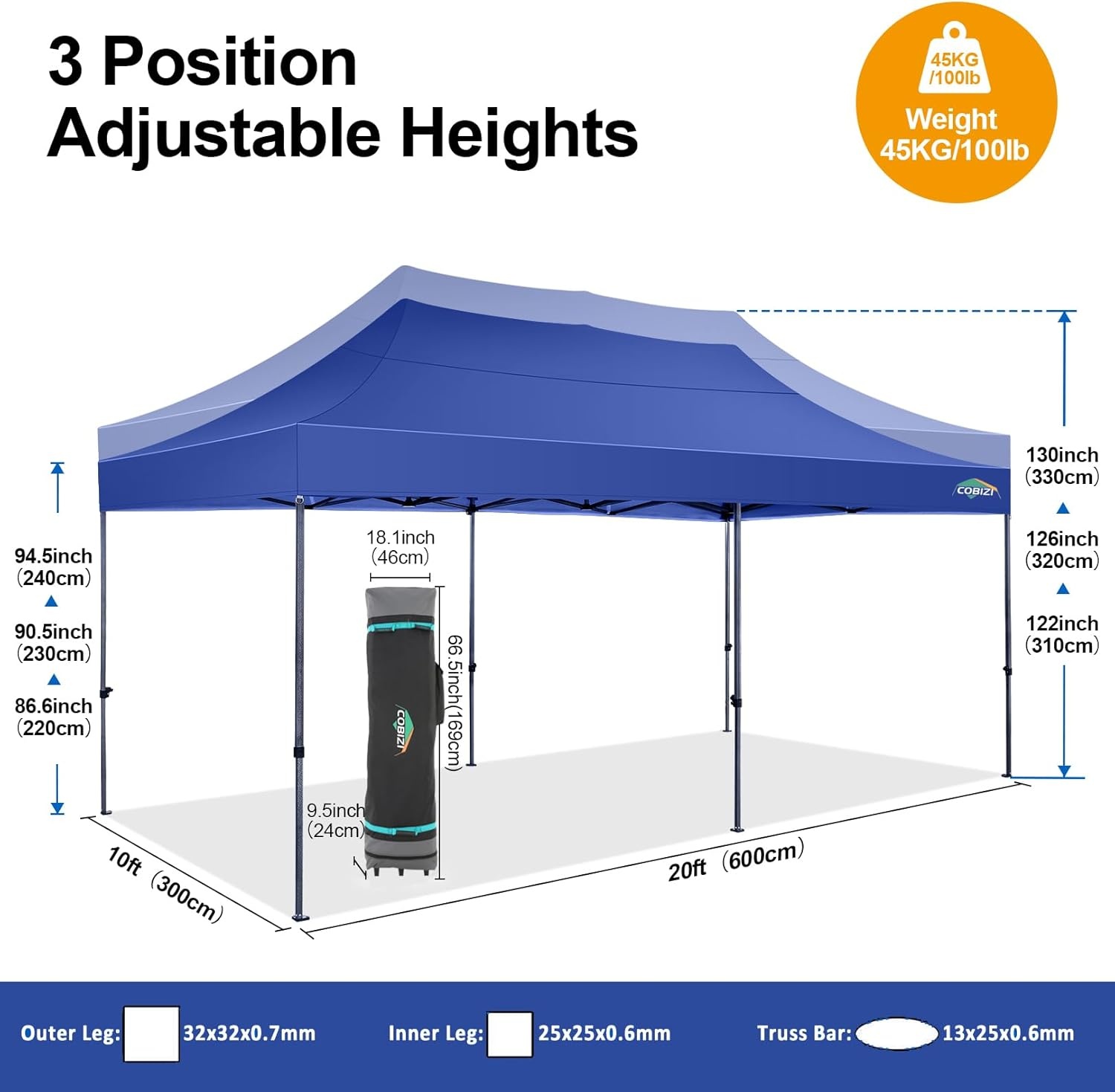 image:imageCOBIZI 66x66 Pop up Canopy Tent 66x66 Canopy No Sidewall Waterproof Heavy Duty Commercial for Parties Outdoor Garden Gazebo Tent Carry Bag with Wheel66x66ft No Sidewalls BlackDark Blue