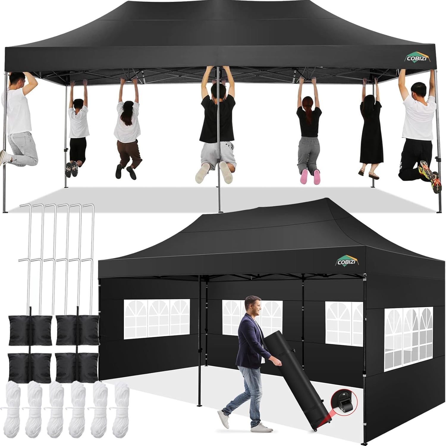 image:imageCOBIZI 66x66 Pop up Canopy Tent 66x66 Canopy No Sidewall Waterproof Heavy Duty Commercial for Parties Outdoor Garden Gazebo Tent Carry Bag with Wheel66x66ft No Sidewalls BlackBlack