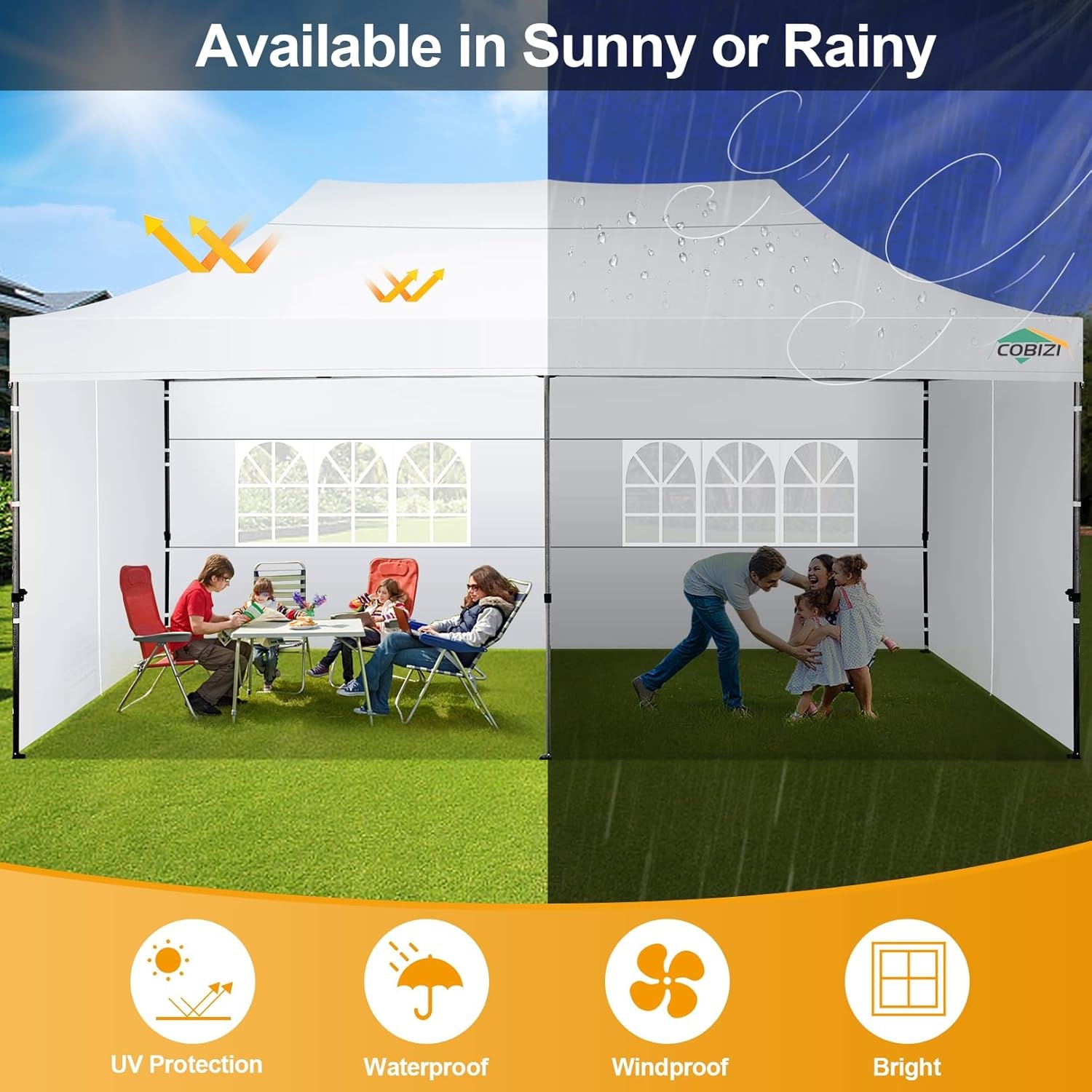 image:imageCOBIZI 66x66 Pop up Canopy Tent 66x66 Canopy No Sidewall Waterproof Heavy Duty Commercial for Parties Outdoor Garden Gazebo Tent Carry Bag with Wheel66x66ft No Sidewalls BlackSnow White