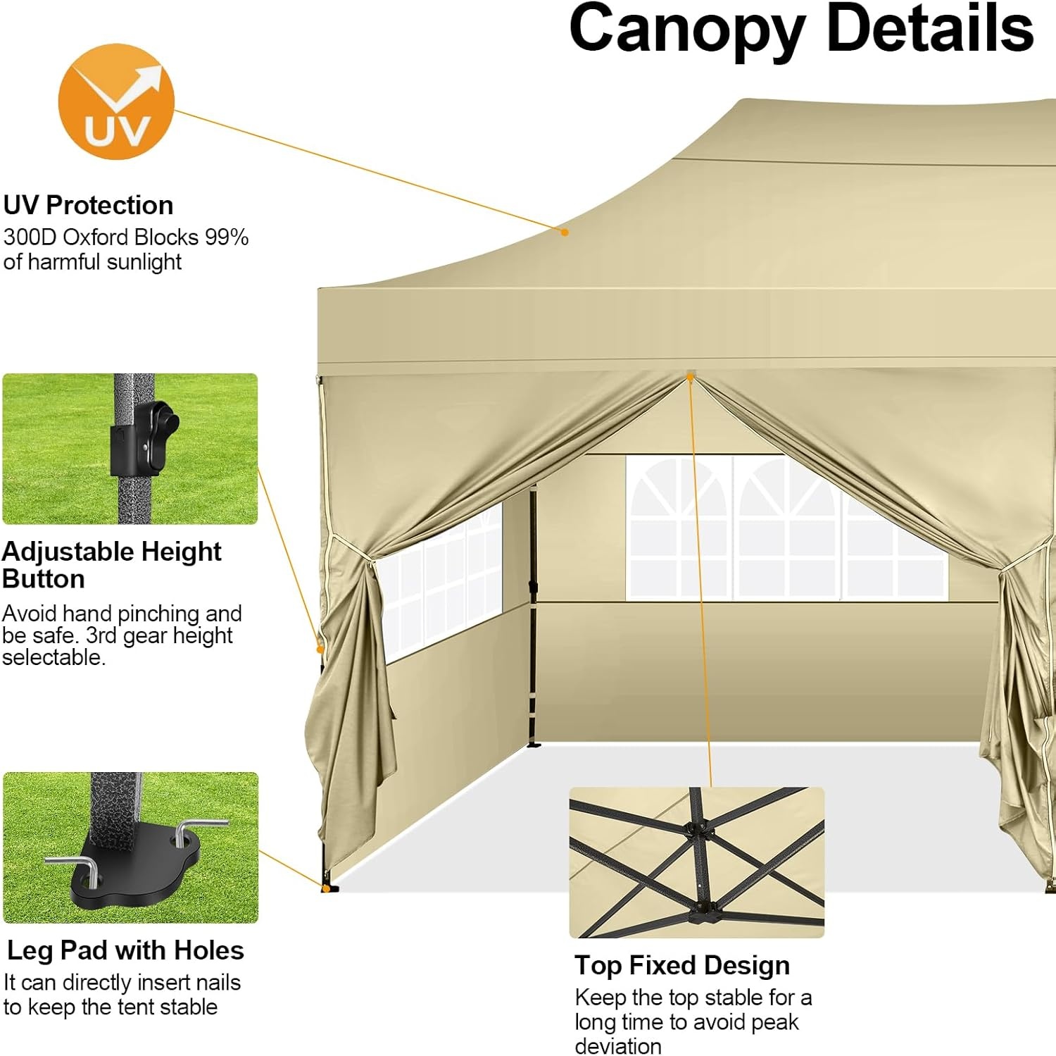 image:imageCOBIZI 66x66 Pop up Canopy Tent 66x66 Canopy No Sidewall Waterproof Heavy Duty Commercial for Parties Outdoor Garden Gazebo Tent Carry Bag with Wheel66x66ft No Sidewalls BlackKhaki