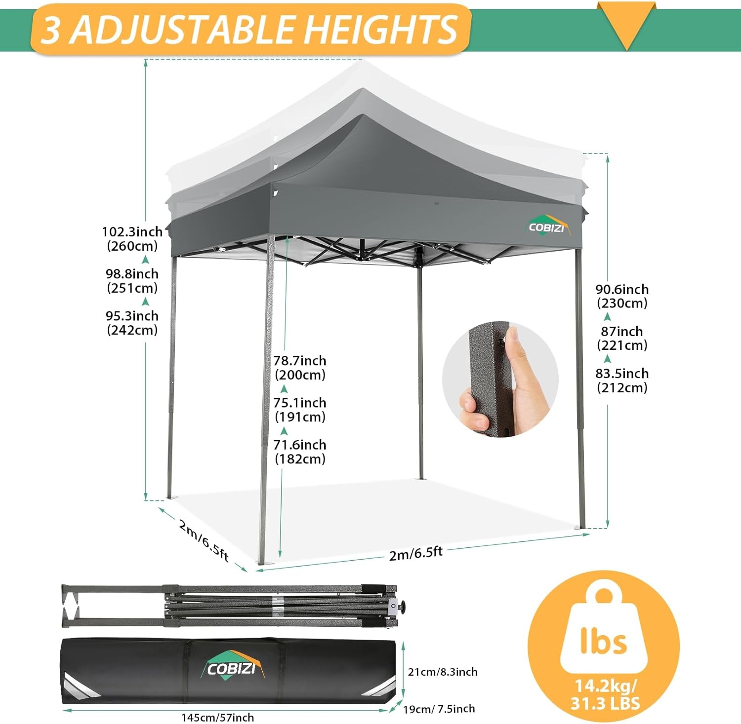 image:imageCOBIZI 66x66 Pop up Canopy Tent 66x66 Canopy No Sidewall Waterproof Heavy Duty Commercial for Parties Outdoor Garden Gazebo Tent Carry Bag with Wheel66x66ft No Sidewalls BlackGray