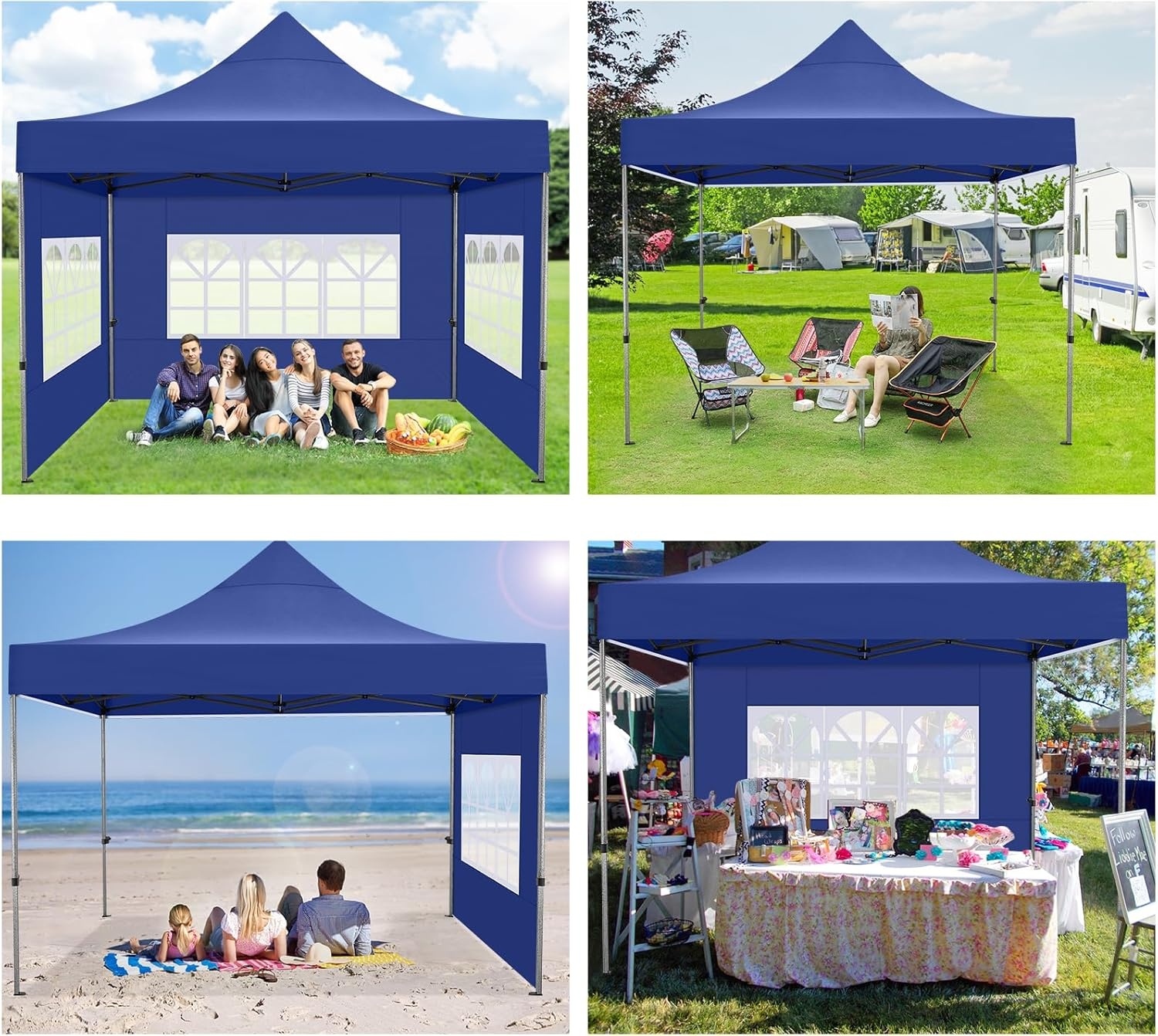 image:imageCOBIZI 66x66 Pop up Canopy Tent 66x66 Canopy No Sidewall Waterproof Heavy Duty Commercial for Parties Outdoor Garden Gazebo Tent Carry Bag with Wheel66x66ft No Sidewalls BlackDark Blue