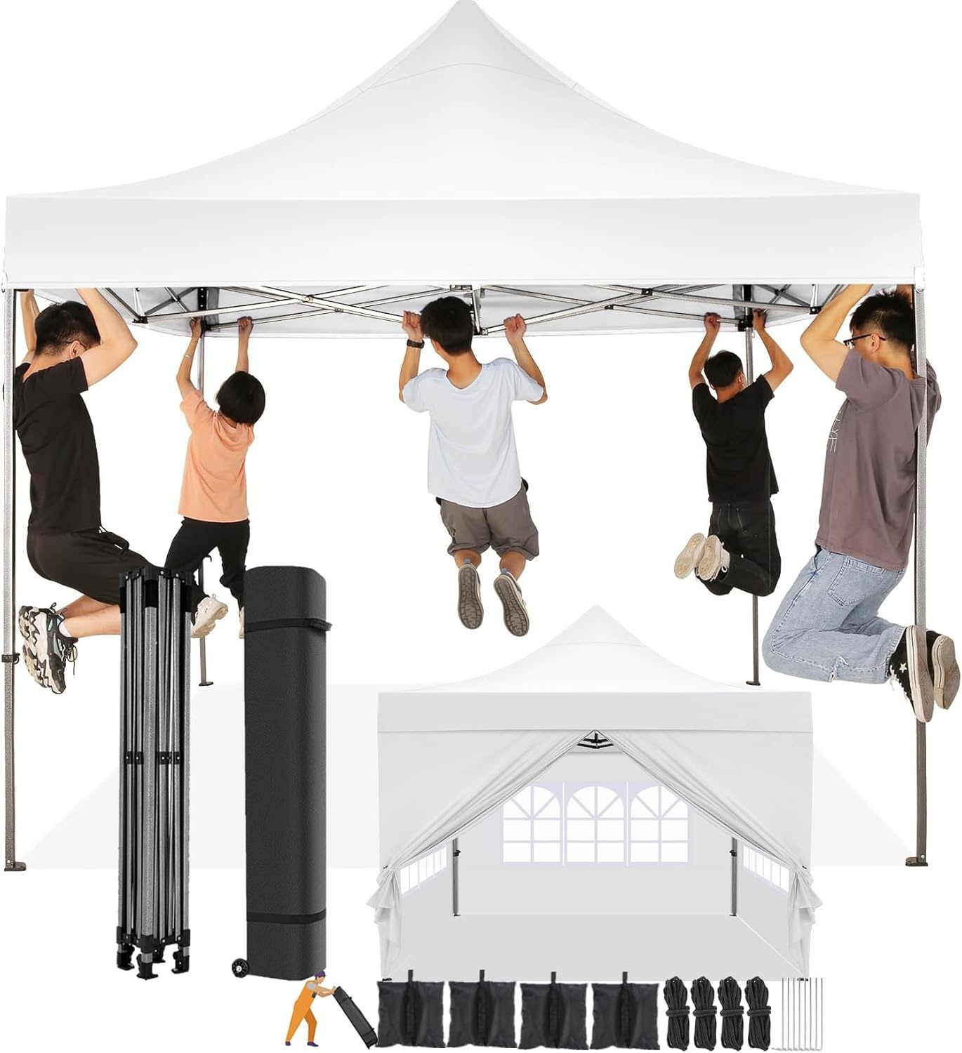 image:imageCOBIZI 66x66 Pop up Canopy Tent 66x66 Canopy No Sidewall Waterproof Heavy Duty Commercial for Parties Outdoor Garden Gazebo Tent Carry Bag with Wheel66x66ft No Sidewalls BlackWhite