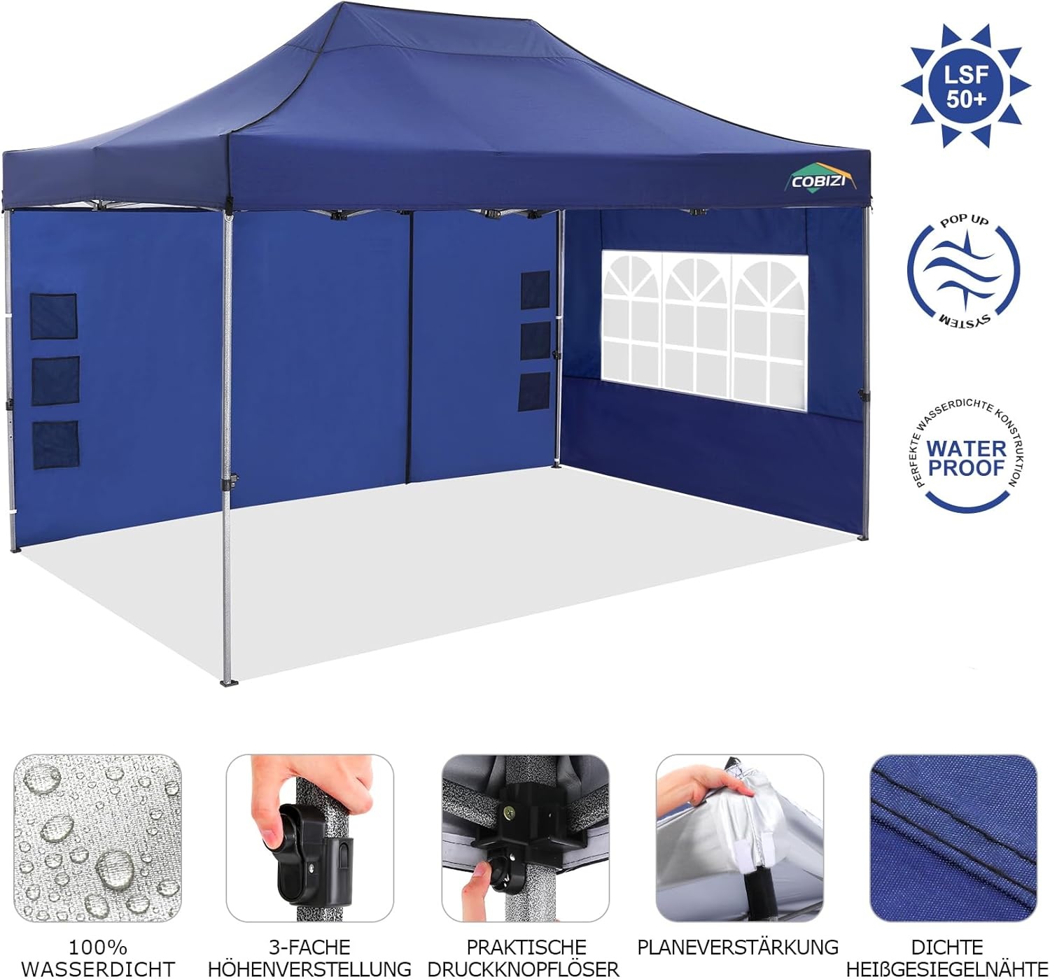 image:imageCOBIZI 66x66 Pop up Canopy Tent 66x66 Canopy No Sidewall Waterproof Heavy Duty Commercial for Parties Outdoor Garden Gazebo Tent Carry Bag with Wheel66x66ft No Sidewalls BlackDark Blue