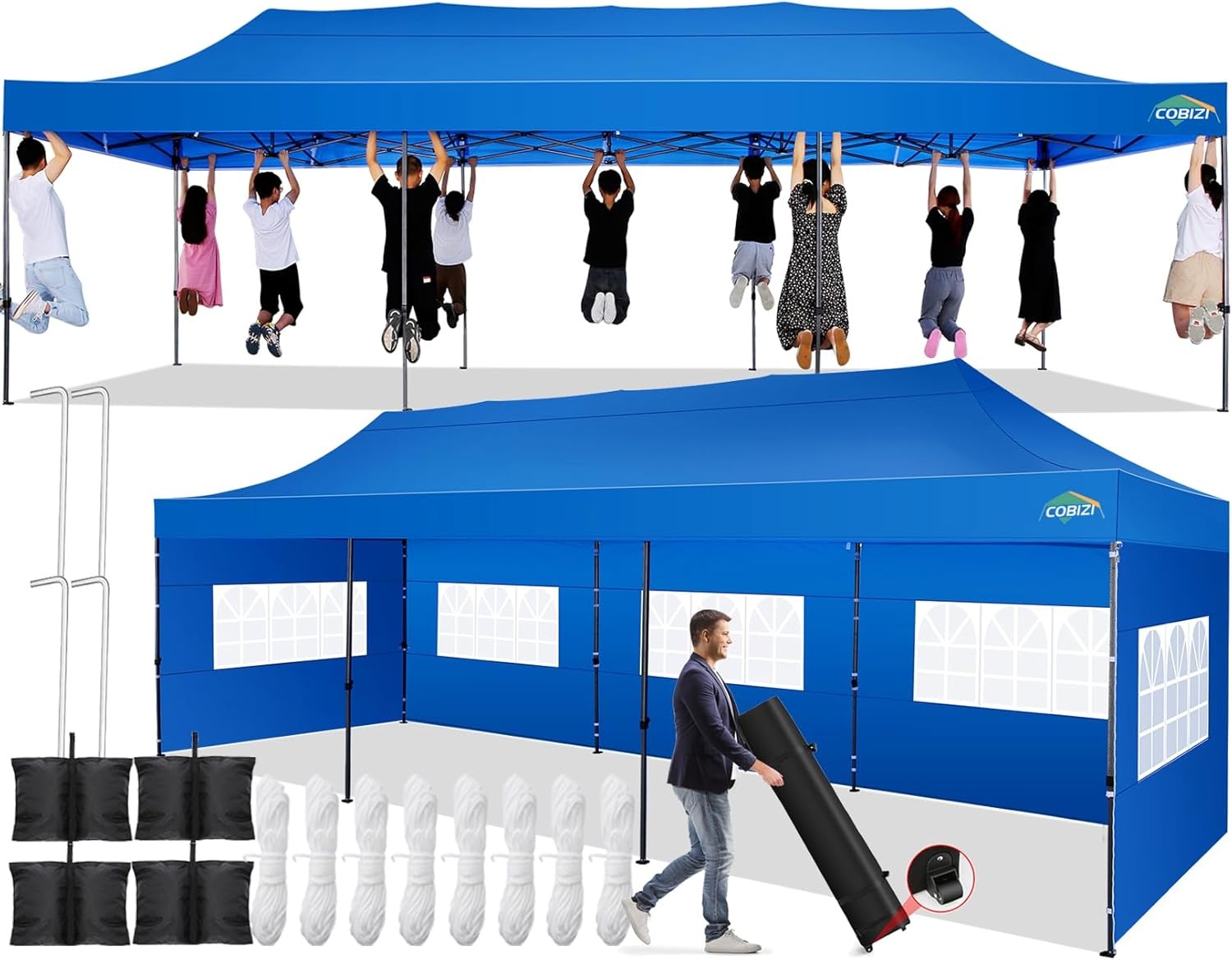 image:imageCOBIZI 66x66 Pop up Canopy Tent 66x66 Canopy No Sidewall Waterproof Heavy Duty Commercial for Parties Outdoor Garden Gazebo Tent Carry Bag with Wheel66x66ft No Sidewalls BlackBlue
