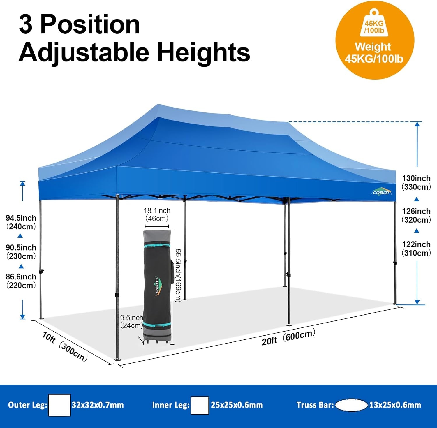 image:imageCOBIZI 66x66 Pop up Canopy Tent 66x66 Canopy No Sidewall Waterproof Heavy Duty Commercial for Parties Outdoor Garden Gazebo Tent Carry Bag with Wheel66x66ft No Sidewalls BlackBlue