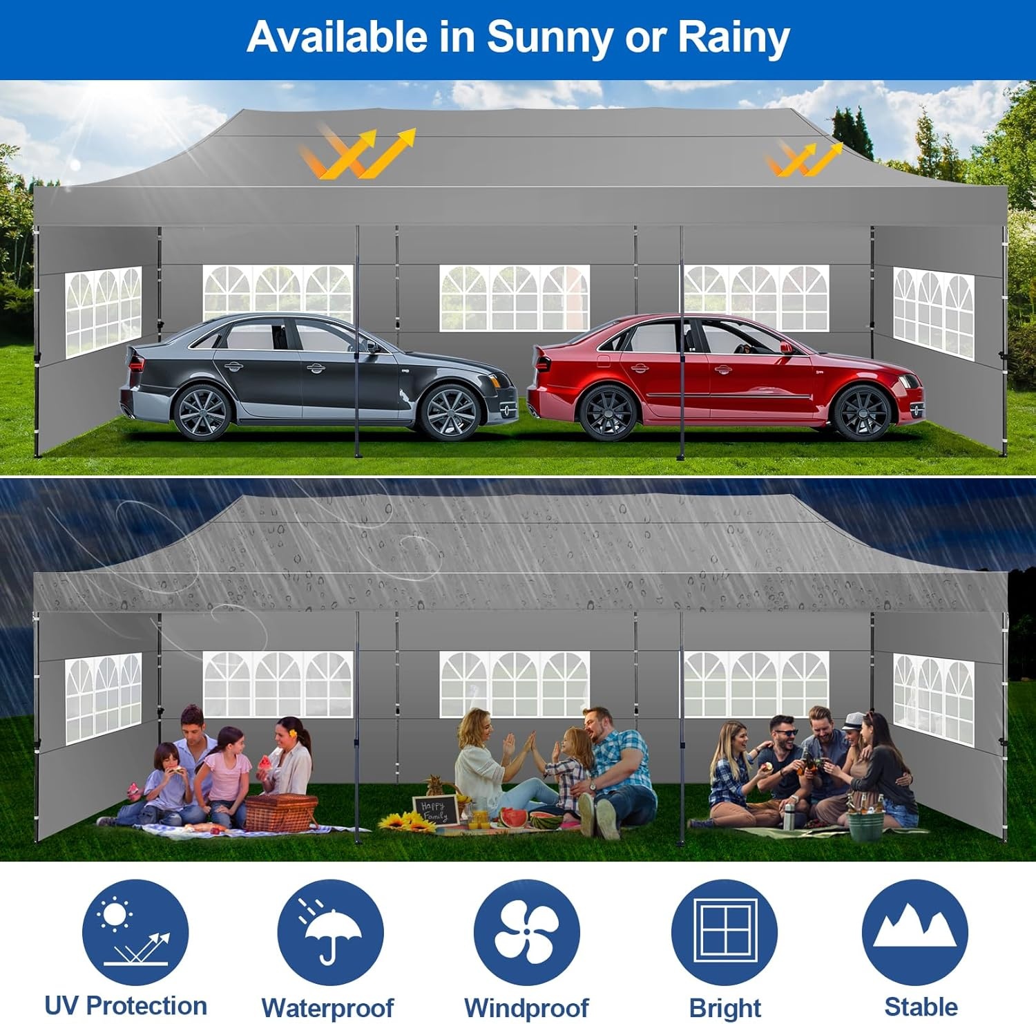image:imageCOBIZI 66x66 Pop up Canopy Tent 66x66 Canopy No Sidewall Waterproof Heavy Duty Commercial for Parties Outdoor Garden Gazebo Tent Carry Bag with Wheel66x66ft No Sidewalls BlackGray
