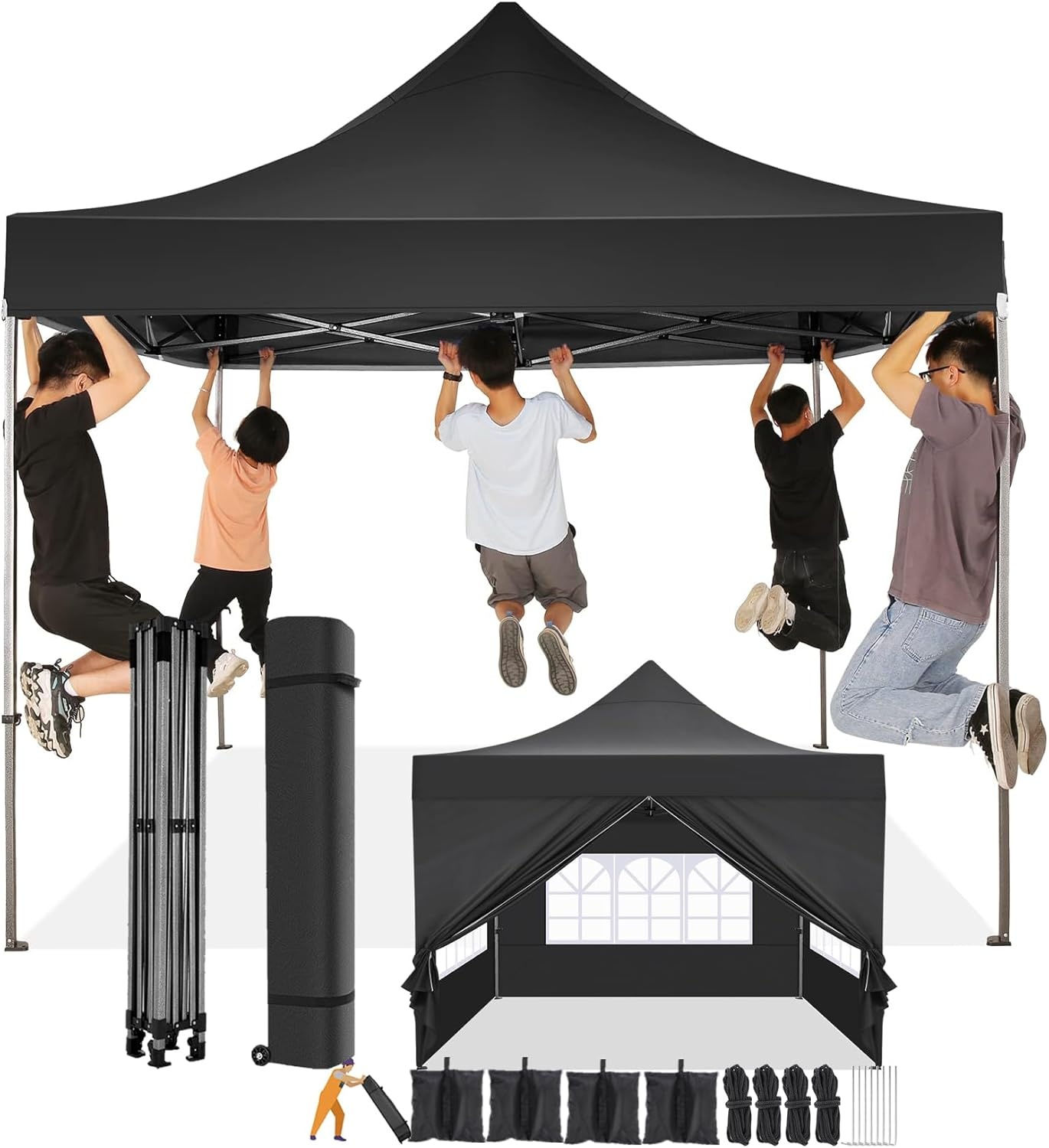 image:imageCOBIZI 66x66 Pop up Canopy Tent 66x66 Canopy No Sidewall Waterproof Heavy Duty Commercial for Parties Outdoor Garden Gazebo Tent Carry Bag with Wheel66x66ft No Sidewalls BlackBlack