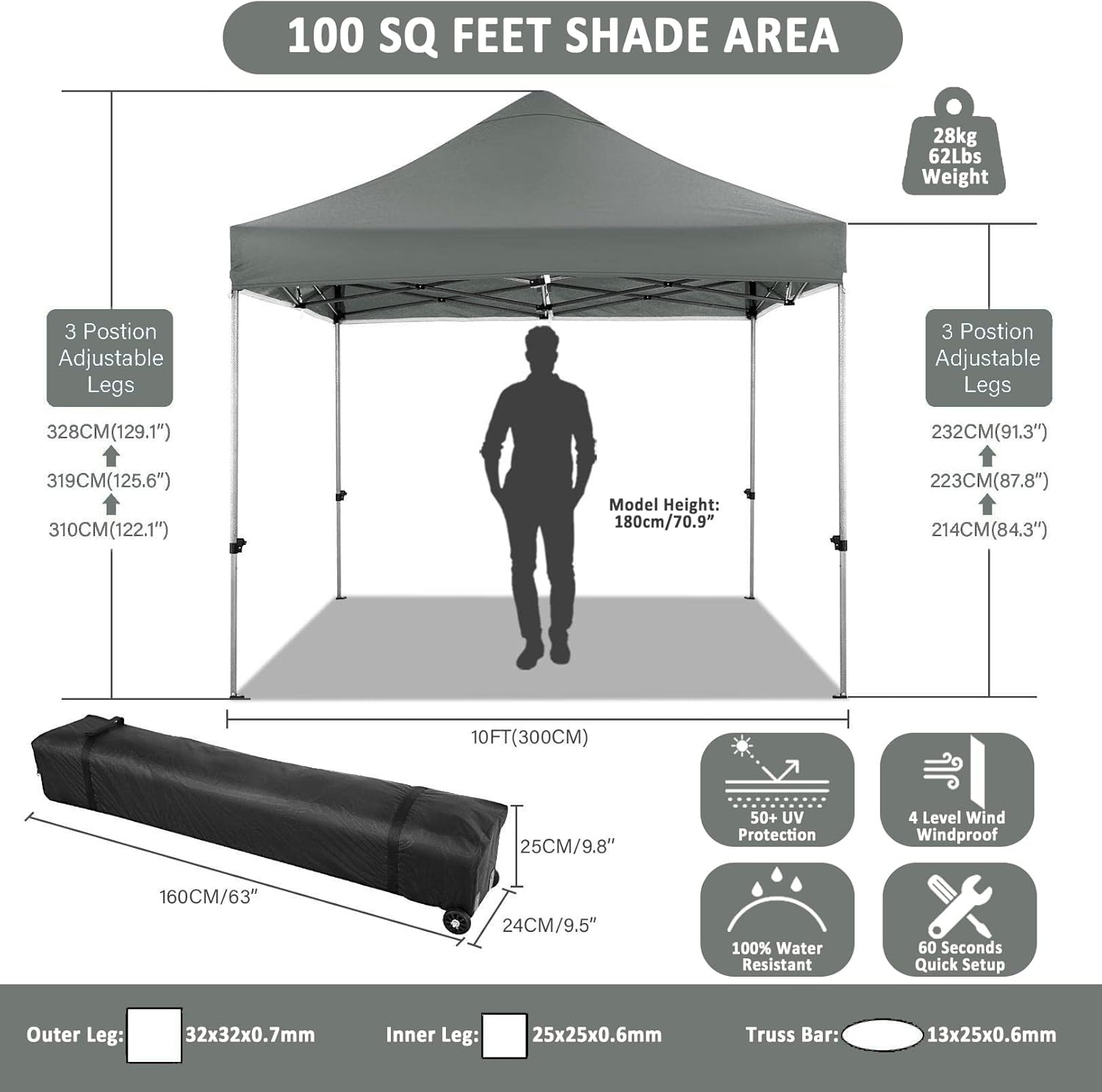 image:imageCOBIZI 66x66 Pop up Canopy Tent 66x66 Canopy No Sidewall Waterproof Heavy Duty Commercial for Parties Outdoor Garden Gazebo Tent Carry Bag with Wheel66x66ft No Sidewalls BlackGray