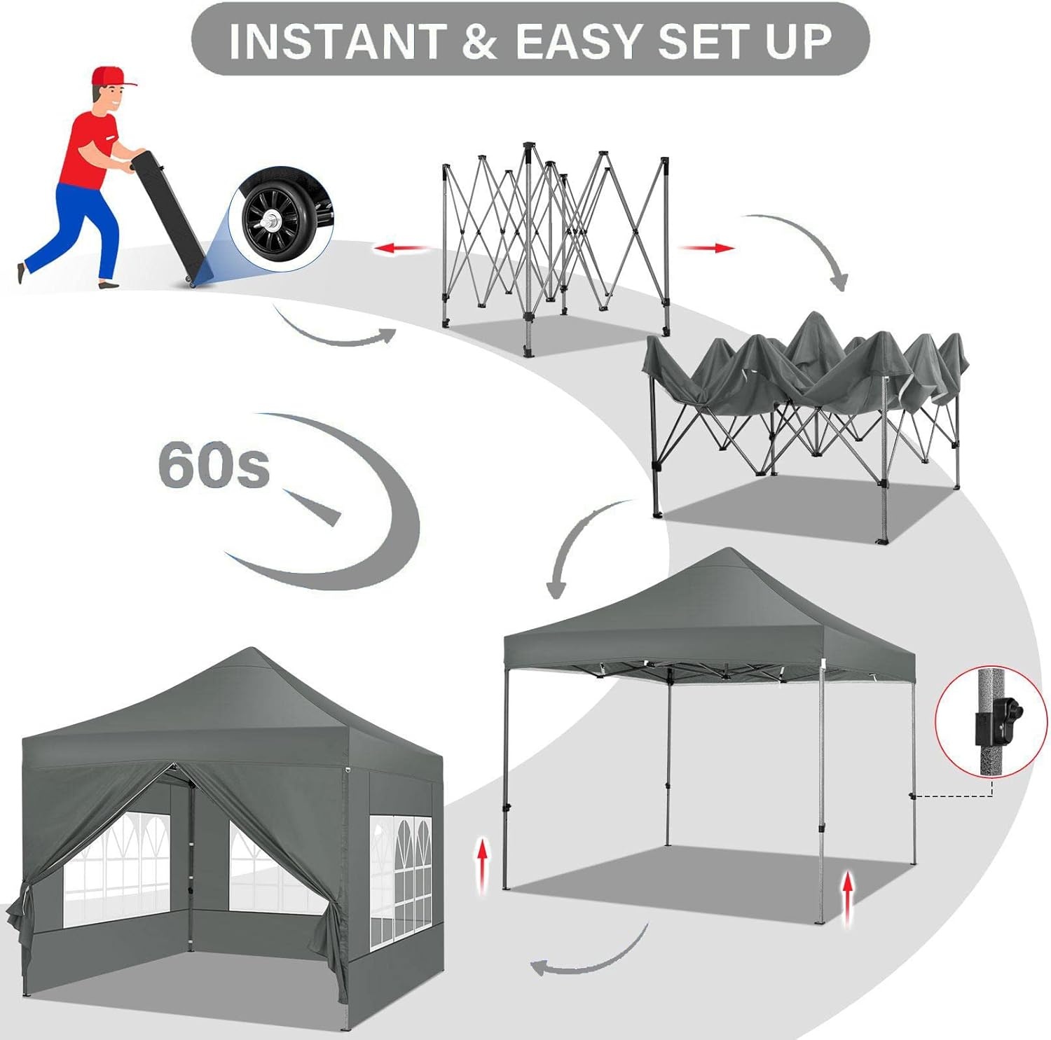 image:imageCOBIZI 66x66 Pop up Canopy Tent 66x66 Canopy No Sidewall Waterproof Heavy Duty Commercial for Parties Outdoor Garden Gazebo Tent Carry Bag with Wheel66x66ft No Sidewalls BlackGray