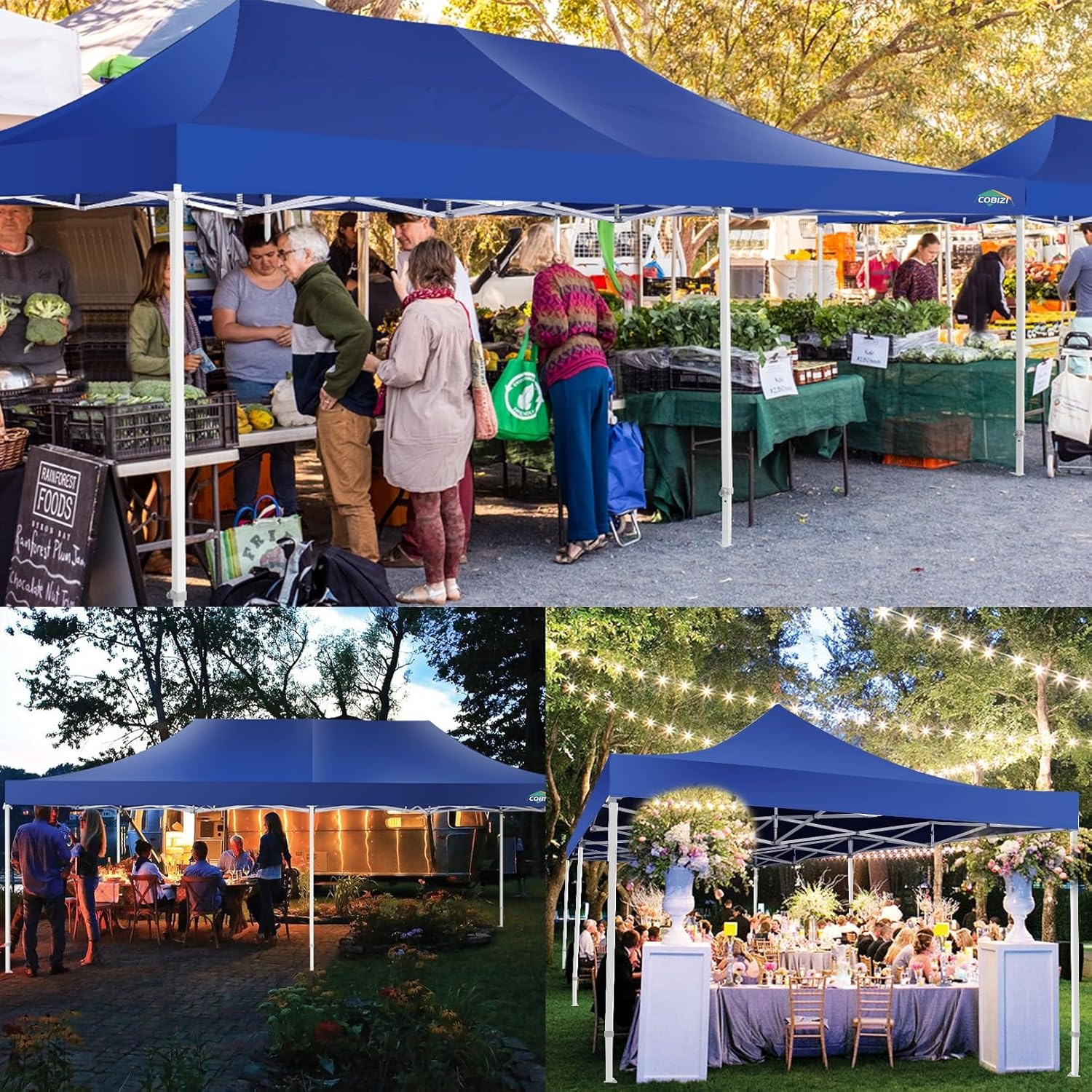image:imageCOBIZI 66x66 Pop up Canopy Tent 66x66 Canopy No Sidewall Waterproof Heavy Duty Commercial for Parties Outdoor Garden Gazebo Tent Carry Bag with Wheel66x66ft No Sidewalls BlackDark Blue