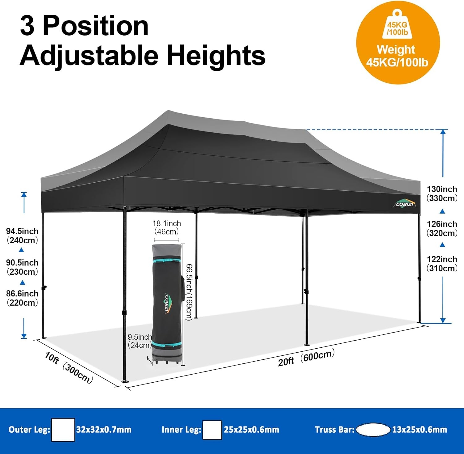 image:imageCOBIZI 66x66 Pop up Canopy Tent 66x66 Canopy No Sidewall Waterproof Heavy Duty Commercial for Parties Outdoor Garden Gazebo Tent Carry Bag with Wheel66x66ft No Sidewalls BlackBlack