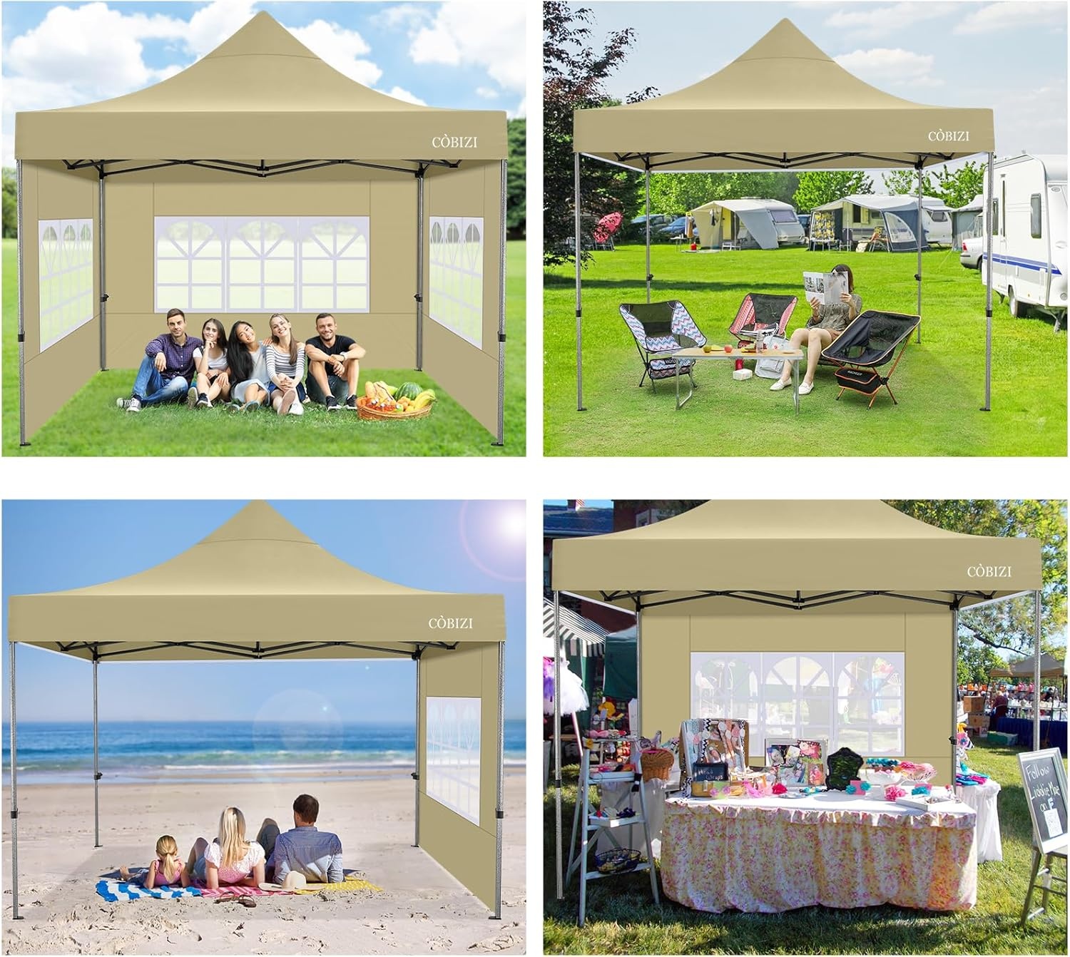 image:imageCOBIZI 66x66 Pop up Canopy Tent 66x66 Canopy No Sidewall Waterproof Heavy Duty Commercial for Parties Outdoor Garden Gazebo Tent Carry Bag with Wheel66x66ft No Sidewalls BlackKhaki