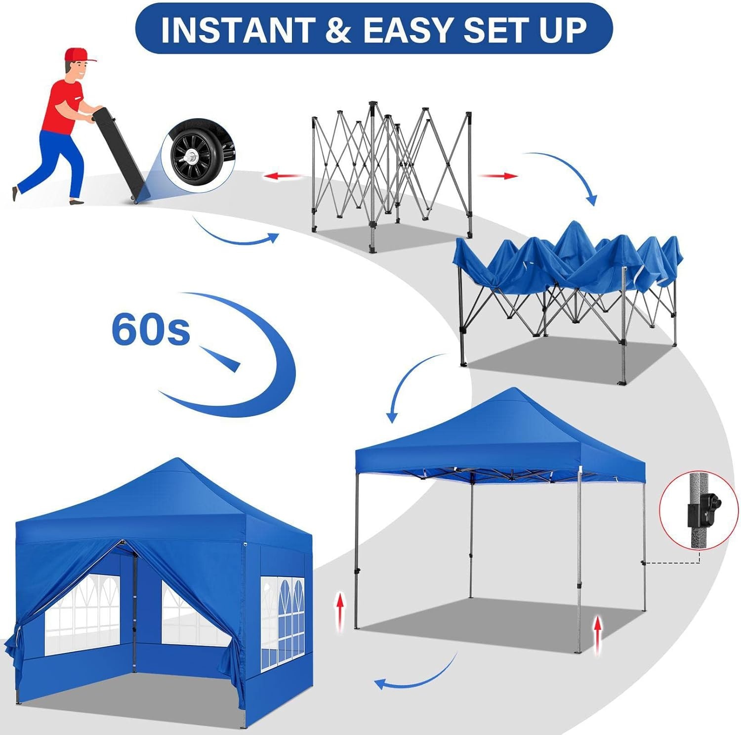 image:imageCOBIZI 66x66 Pop up Canopy Tent 66x66 Canopy No Sidewall Waterproof Heavy Duty Commercial for Parties Outdoor Garden Gazebo Tent Carry Bag with Wheel66x66ft No Sidewalls BlackBlue
