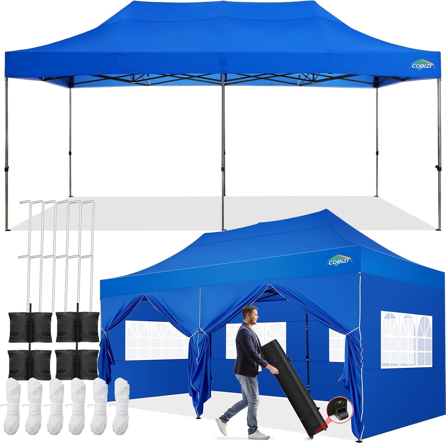 image:imageCOBIZI 66x66 Pop up Canopy Tent 66x66 Canopy No Sidewall Waterproof Heavy Duty Commercial for Parties Outdoor Garden Gazebo Tent Carry Bag with Wheel66x66ft No Sidewalls BlackBlue