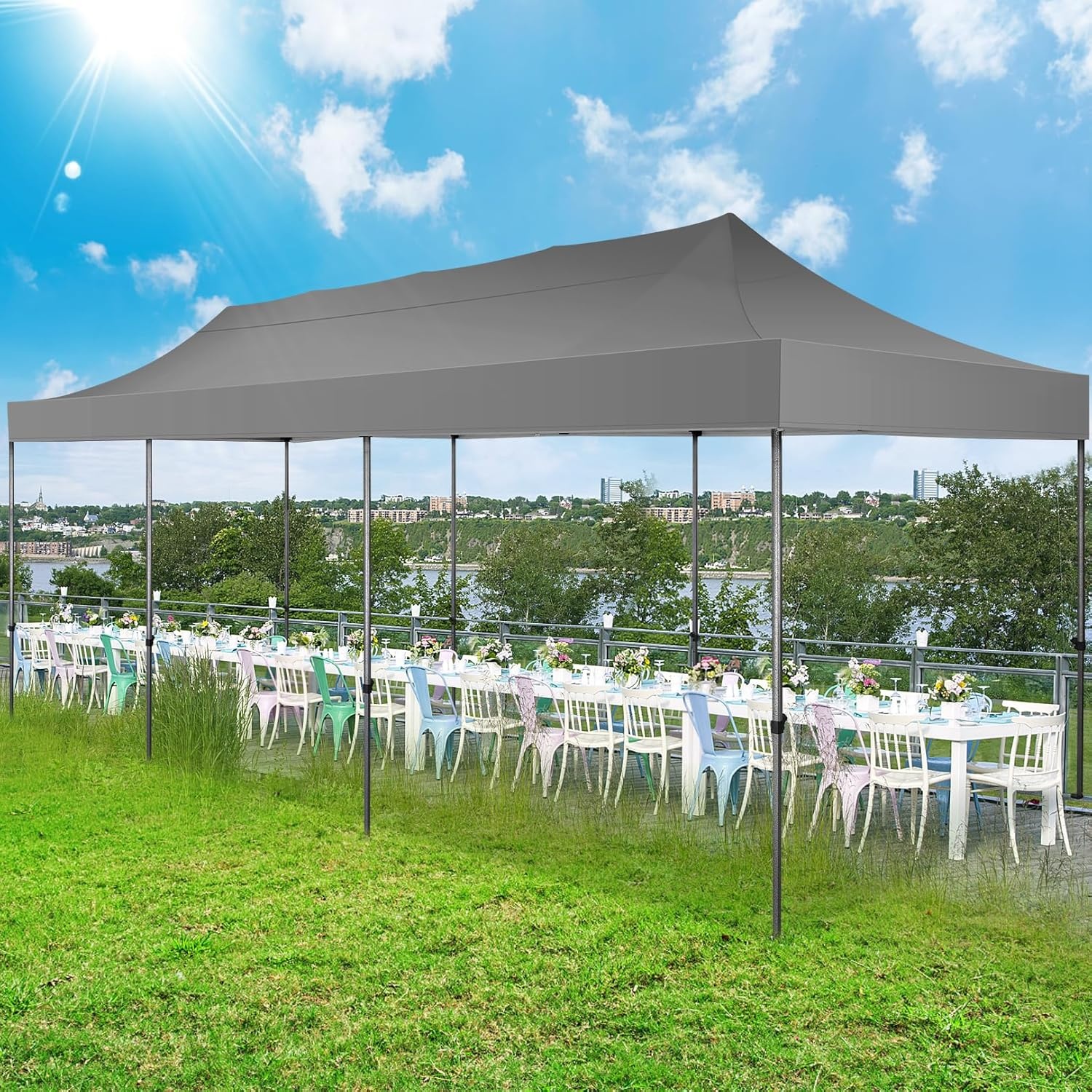 image:imageCOBIZI 66x66 Pop up Canopy Tent 66x66 Canopy No Sidewall Waterproof Heavy Duty Commercial for Parties Outdoor Garden Gazebo Tent Carry Bag with Wheel66x66ft No Sidewalls BlackGray
