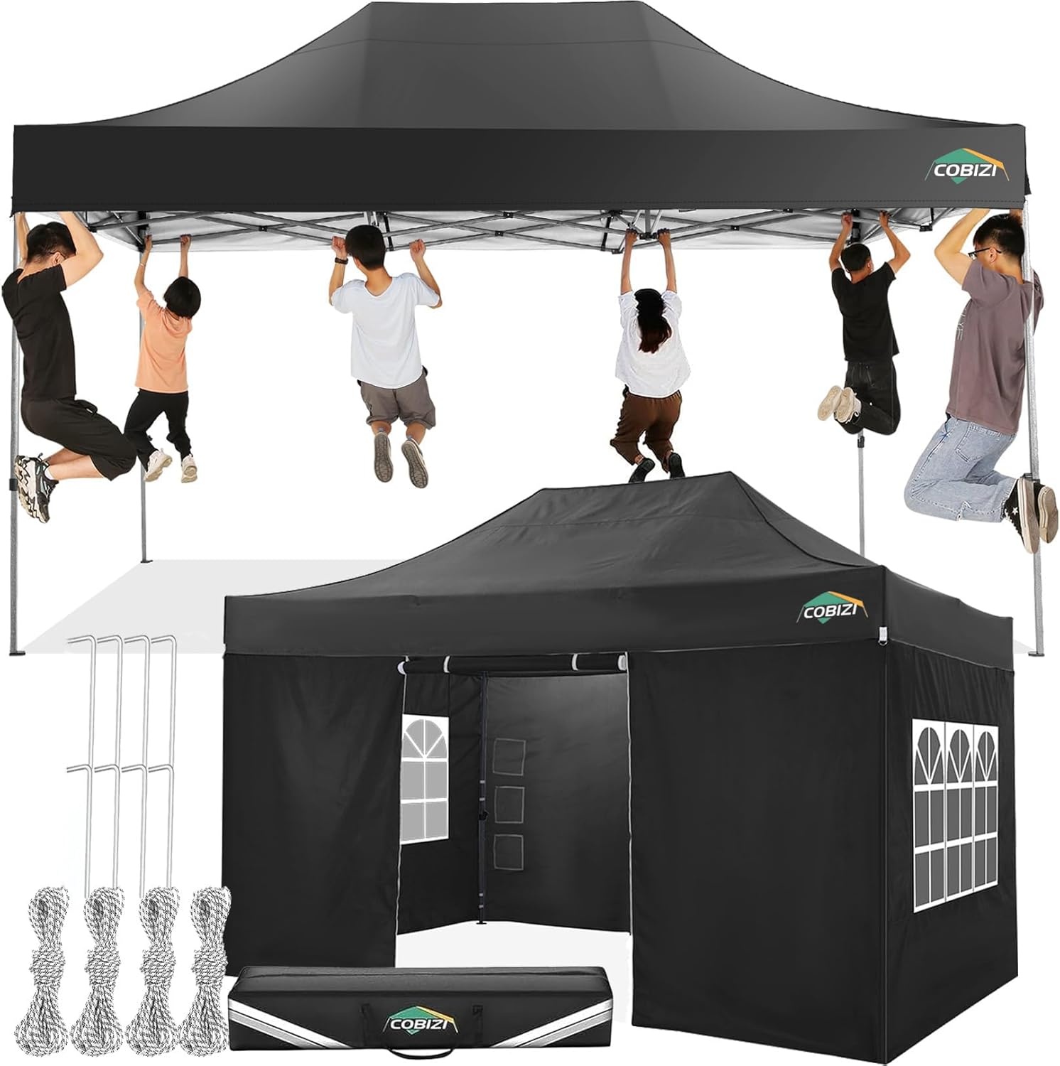 image:imageCOBIZI 66x66 Pop up Canopy Tent 66x66 Canopy No Sidewall Waterproof Heavy Duty Commercial for Parties Outdoor Garden Gazebo Tent Carry Bag with Wheel66x66ft No Sidewalls BlackBlack