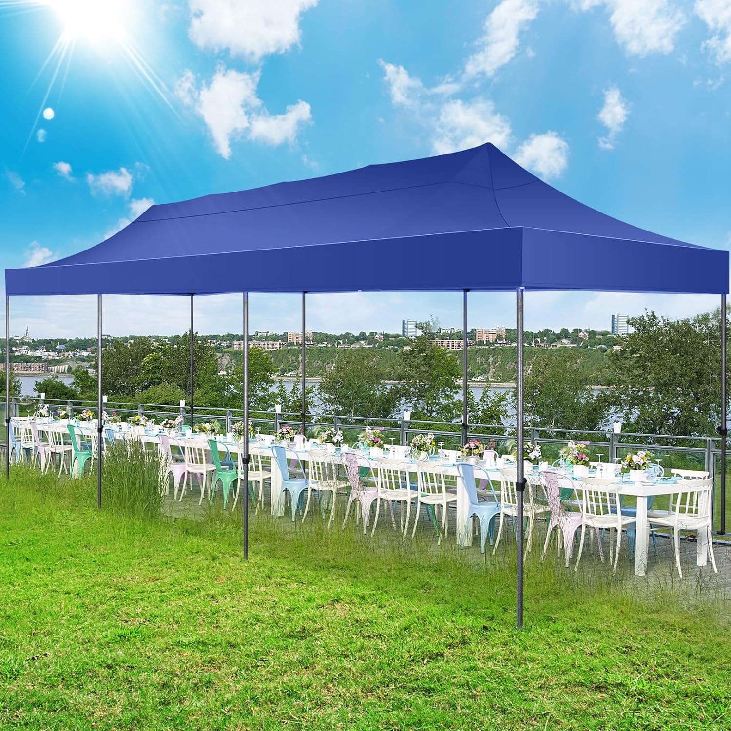 image:imageCOBIZI 66x66 Pop up Canopy Tent 66x66 Canopy No Sidewall Waterproof Heavy Duty Commercial for Parties Outdoor Garden Gazebo Tent Carry Bag with Wheel66x66ft No Sidewalls BlackDark Blue