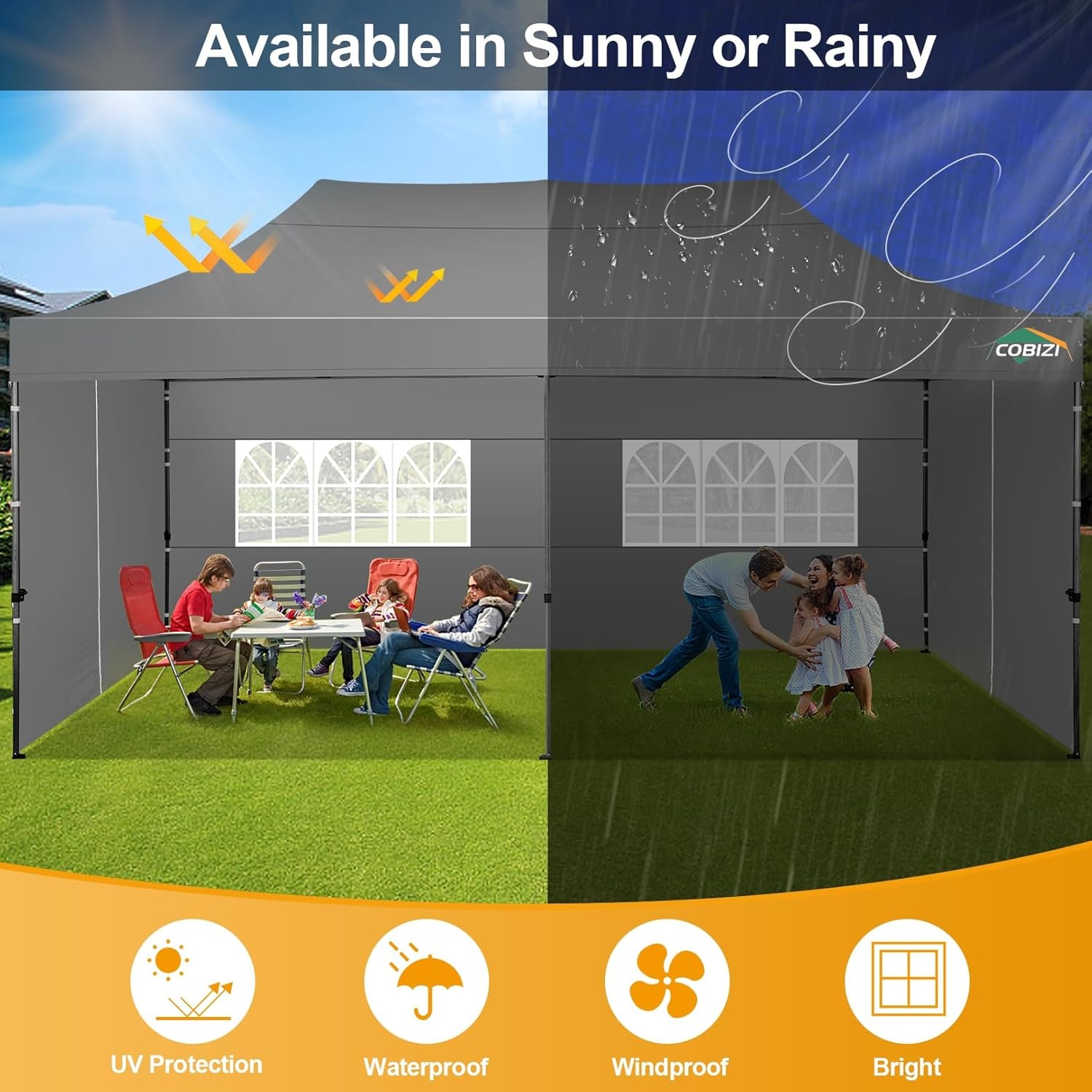 image:imageCOBIZI 66x66 Pop up Canopy Tent 66x66 Canopy No Sidewall Waterproof Heavy Duty Commercial for Parties Outdoor Garden Gazebo Tent Carry Bag with Wheel66x66ft No Sidewalls BlackGray