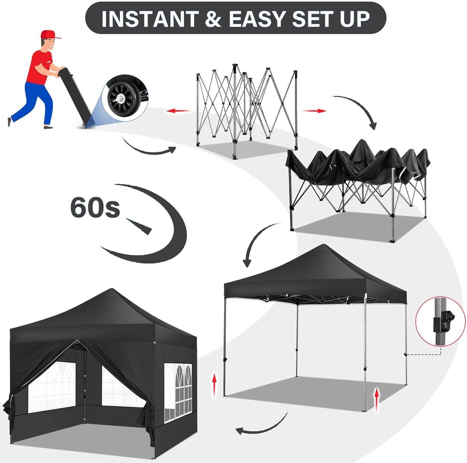 image:imageCOBIZI 66x66 Pop up Canopy Tent 66x66 Canopy No Sidewall Waterproof Heavy Duty Commercial for Parties Outdoor Garden Gazebo Tent Carry Bag with Wheel66x66ft No Sidewalls BlackBlack