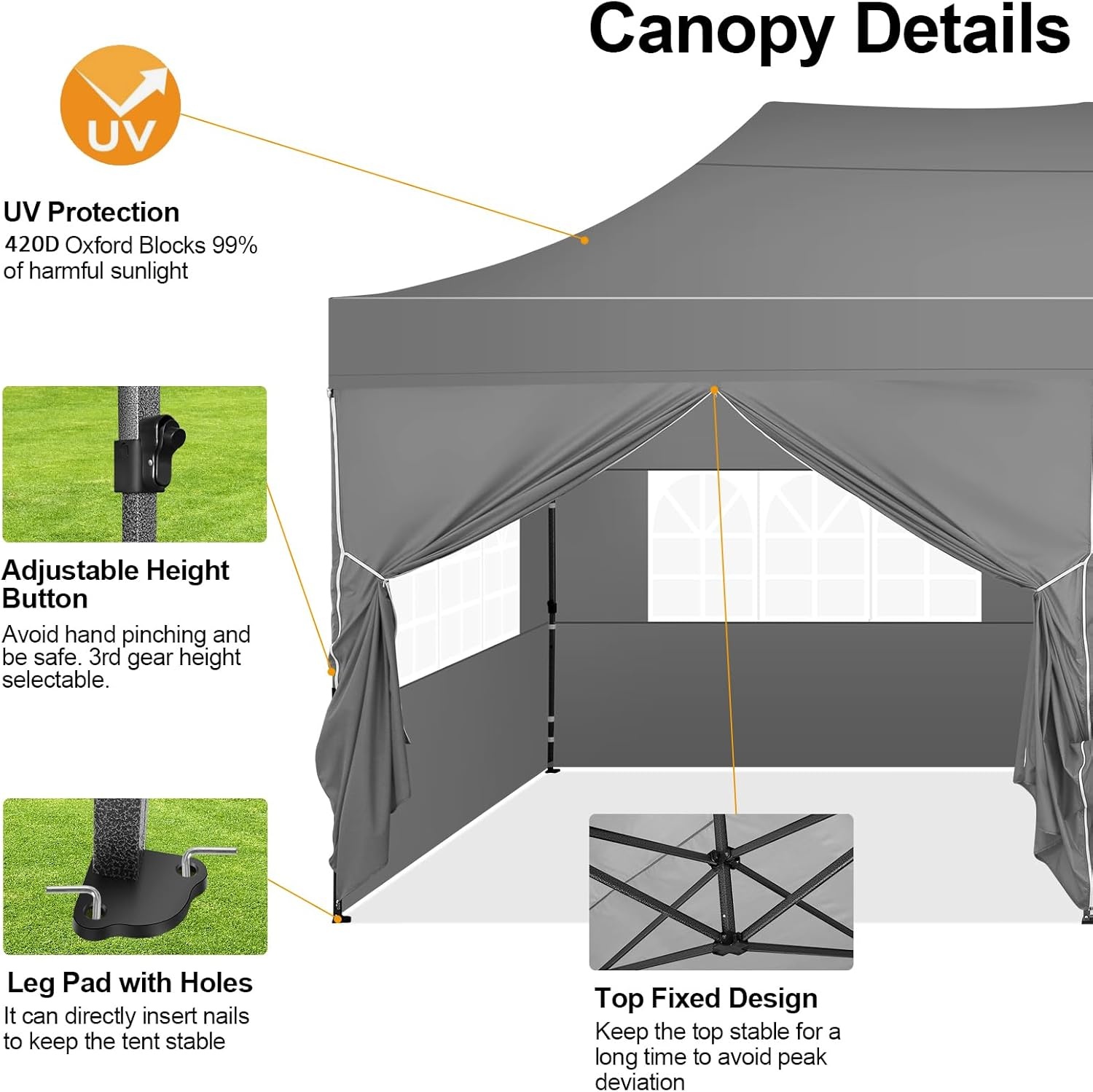 image:imageCOBIZI 66x66 Pop up Canopy Tent 66x66 Canopy No Sidewall Waterproof Heavy Duty Commercial for Parties Outdoor Garden Gazebo Tent Carry Bag with Wheel66x66ft No Sidewalls BlackGray